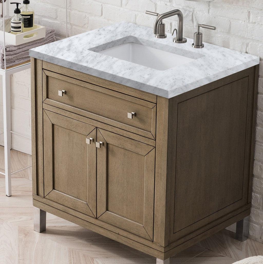 James Martin Vanities Chicago Collection 30-Inch Single Bathroom Vanity in Whitewashed Walnut with Countertop Options - Perfect for Modern Bathroom Renovations & Small Space Solutions