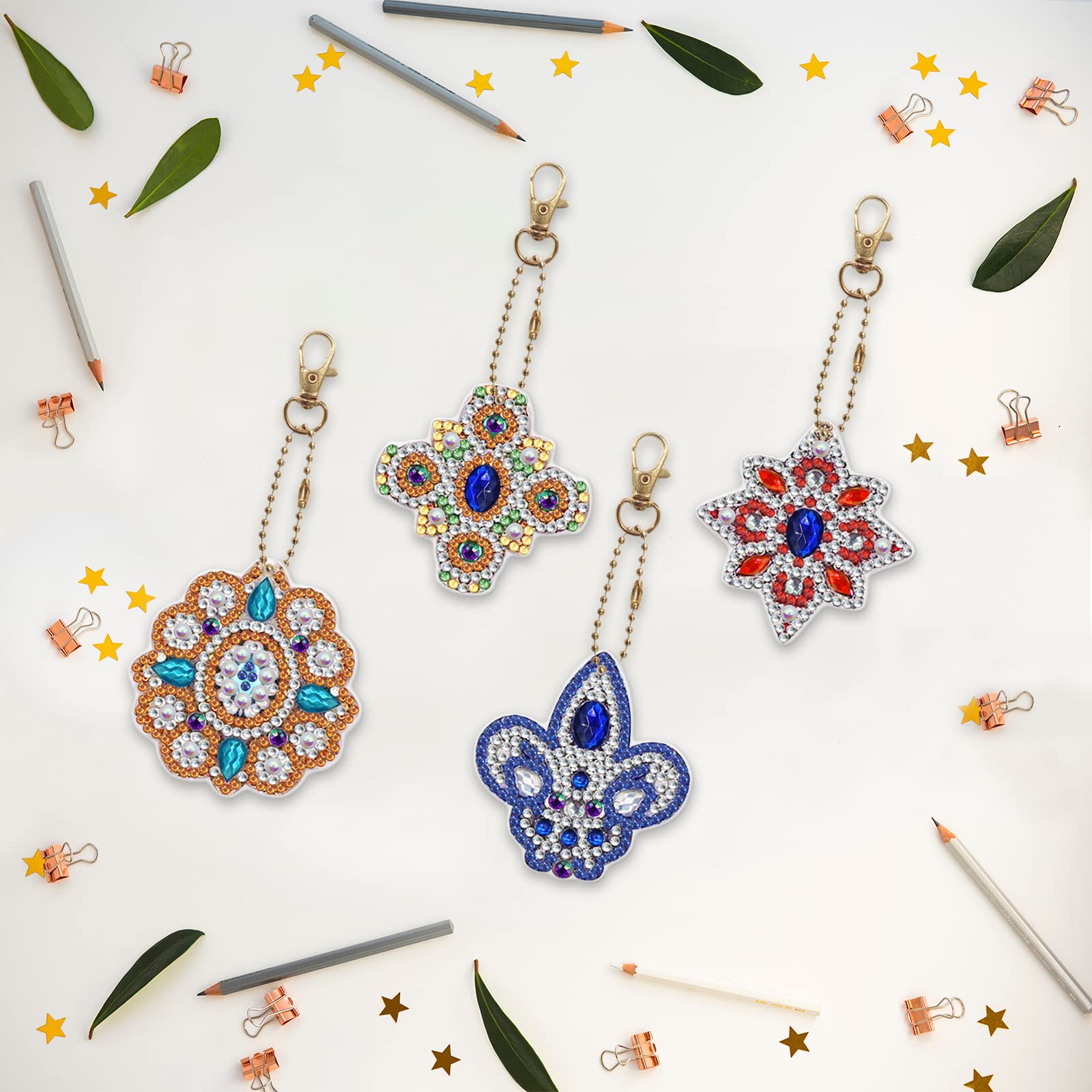 4pcs DIY 5D Diamond Painting Keychain Kits - Full Drill Special Shape Keychain Set for Adults & Teens - Creative Art Craft Gift for Birthday, Party Favors, Home Decor