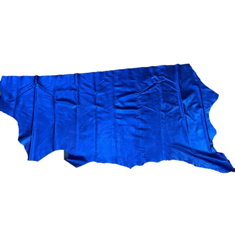 Premium Soft Metallic Cowhide Leather Hides - 20-25 Sq Ft Natural Grain Pre-Cut Leather for Handbags, Wallets & DIY Crafts - 3 oz Royal Blue Cow Skin - Perfect for Luxury Accessories, Upholstery & Leatherworking Projects