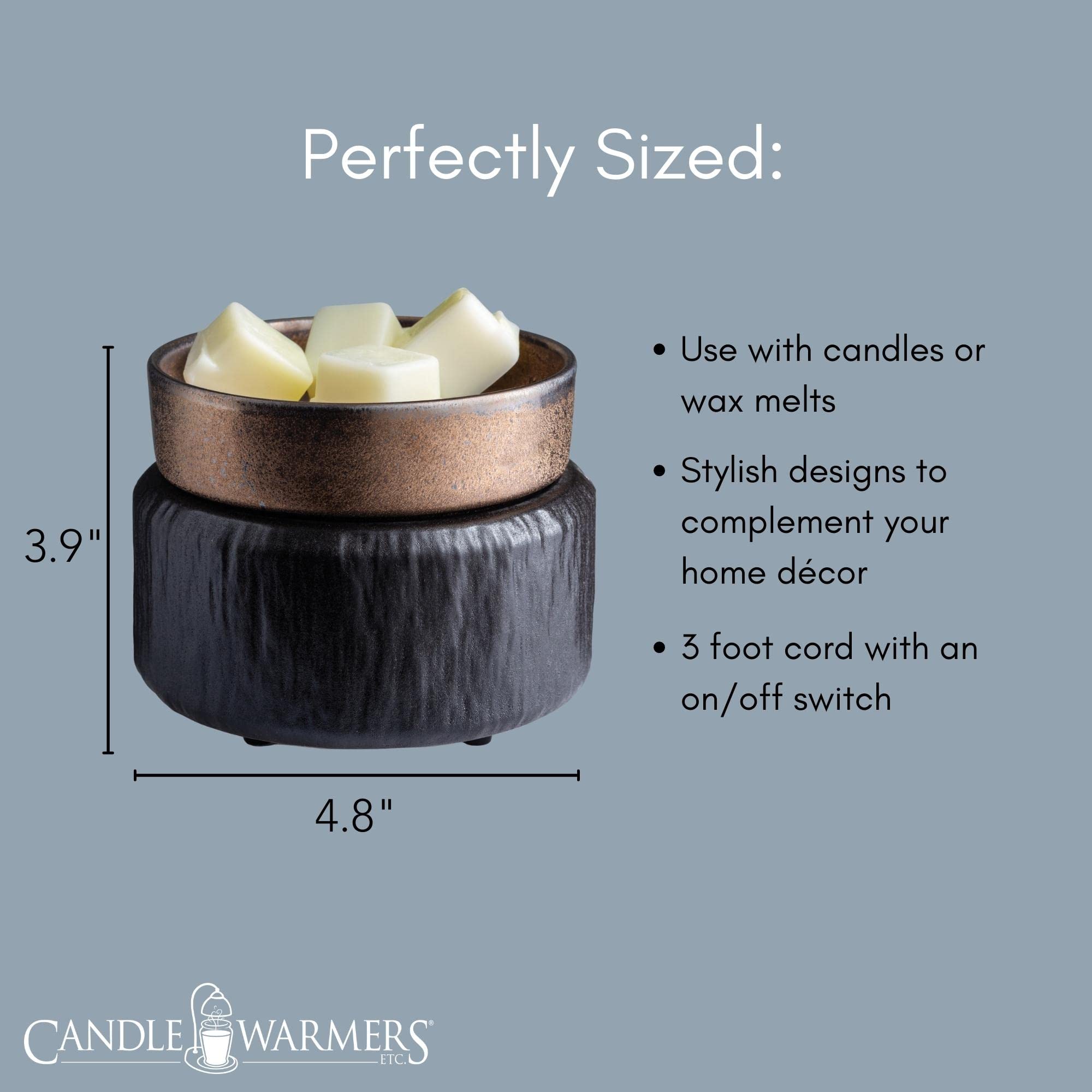 2-in-1 Candle Warmer & Fragrance Diffuser - Primitive Black and Bronze Wax Melter for Scented Candles, Wax Melts, Tarts - Perfect for Home, Office, Spa, and Bedroom Aromatherapy
