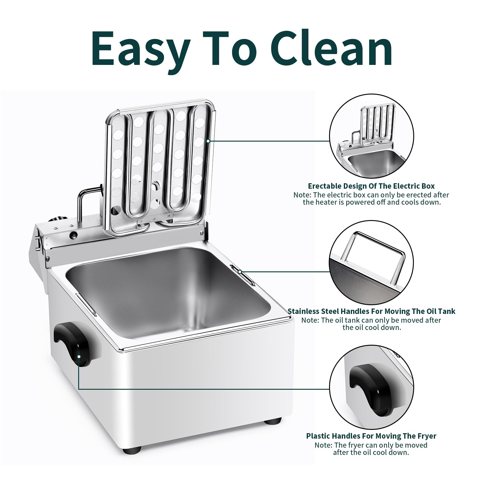 Commercial Deep Fryer 1750W with Adjustable Temperature & Basket - 2.65Gal Electric Deep Fryer for Chicken, French Fries, Wings - 110V Restaurant & Home Kitchen Use for Frying, Snack Making, Catering Events