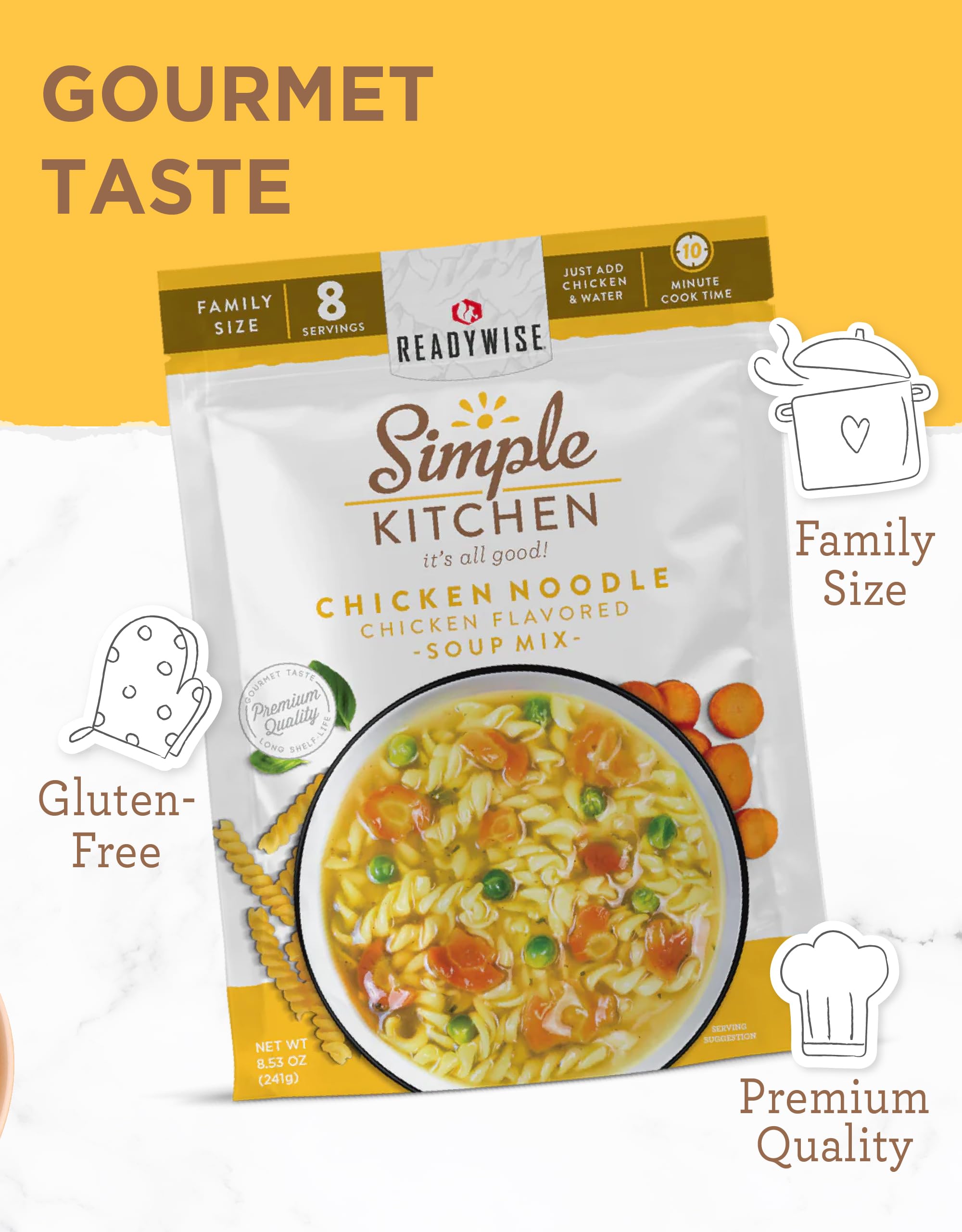 READYWISE Simple Kitchen Soup Favorites Variety Pack - 8 Servings Per Pouch, Freeze Dried Food, Ready to Eat Meals for Hiking, Camping & Emergency Preparedness | Family Size Soup Mix, MRE, Long Shelf Life Food for Outdoor Adventures & Survival Kits
