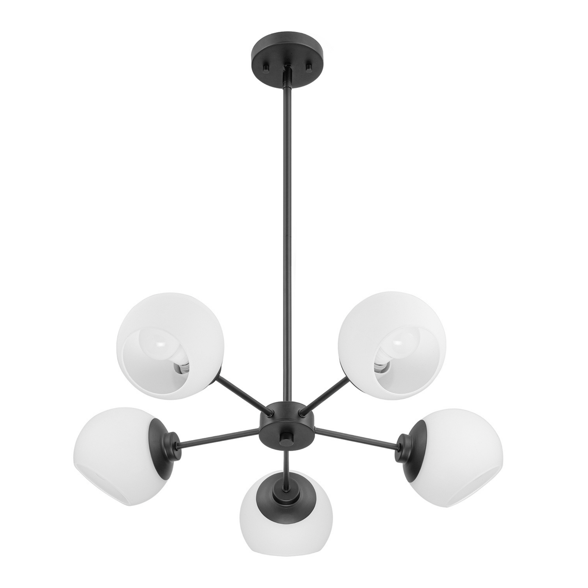 5-Light Stoll Chandelier in Matte Black with Opal Glass Shades - Elegant Dining Room Lighting for Modern Home Decor