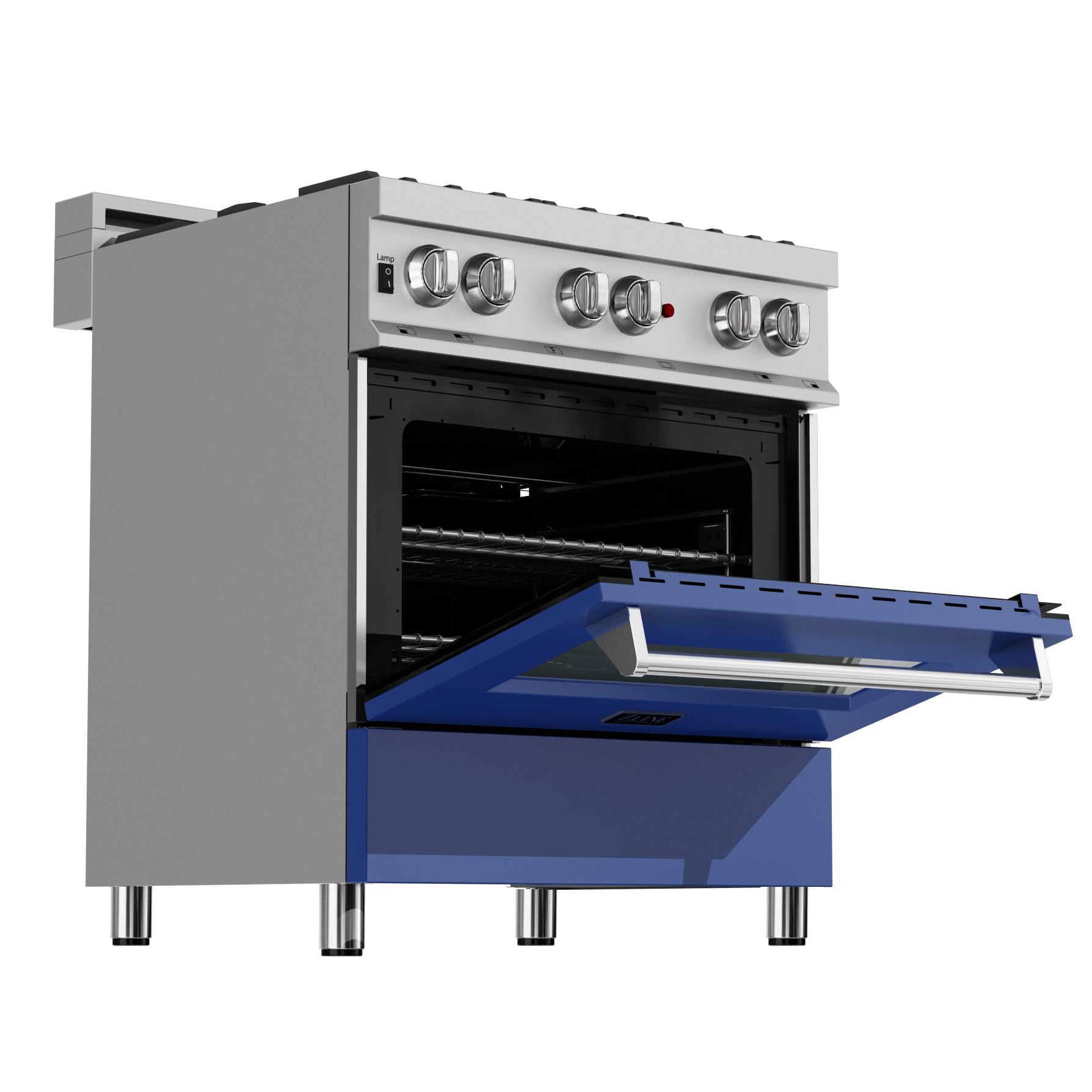 ZLINE 30 Inch 4.0 cu ft Dual Fuel Range - 4 Burner Gas Cooktop & Electric Convection Oven in Satin Stainless Steel with Blue Matte Door (RAS BM 30) - Perfect for Modern Kitchens and Professional Style Cooking