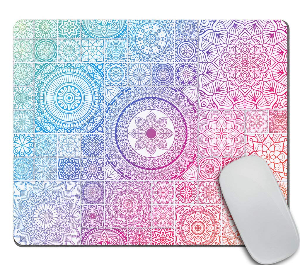Blue and Pink Mandala Mouse Pad - Non-Slip Rubber Base Floral Design Gaming & Office Desk Mat for Women - Perfect for Work, Home & Gift Giving