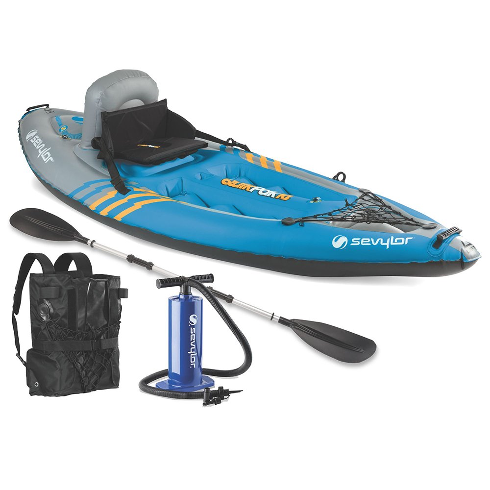 **Sevylor Quikpak K1 Inflatable One-Person Kayak - Lightweight & Portable for Camping, Fishing & Outdoor Adventures**