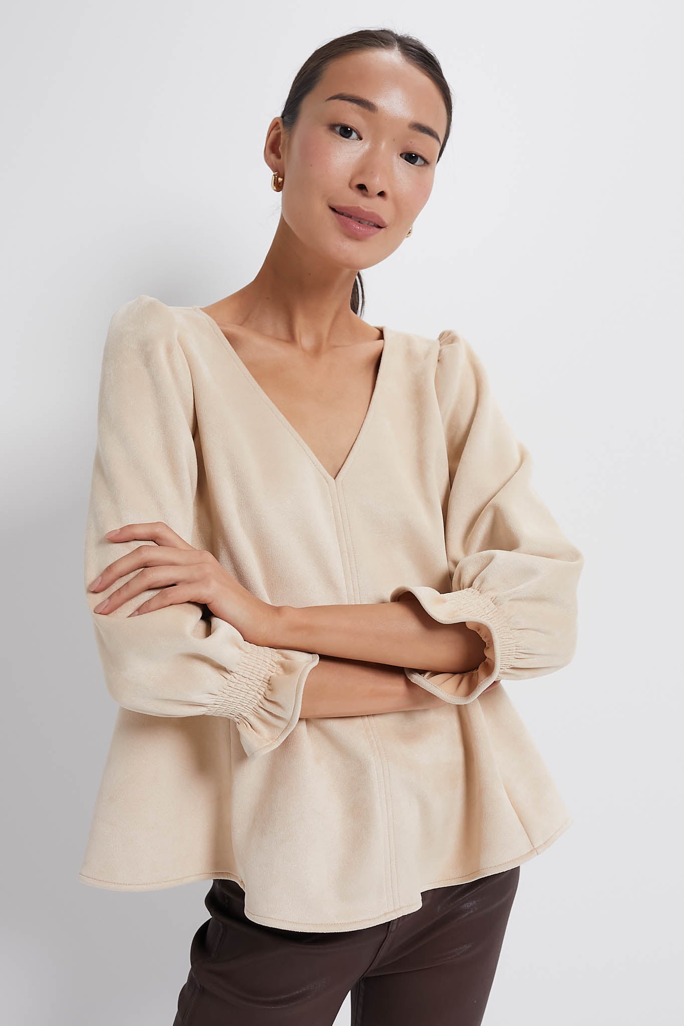 Stylish Bone Suede Easton Blouse for Women | Trendy Casual & Office Wear | Perfect for Work, Dates & Everyday Outfits