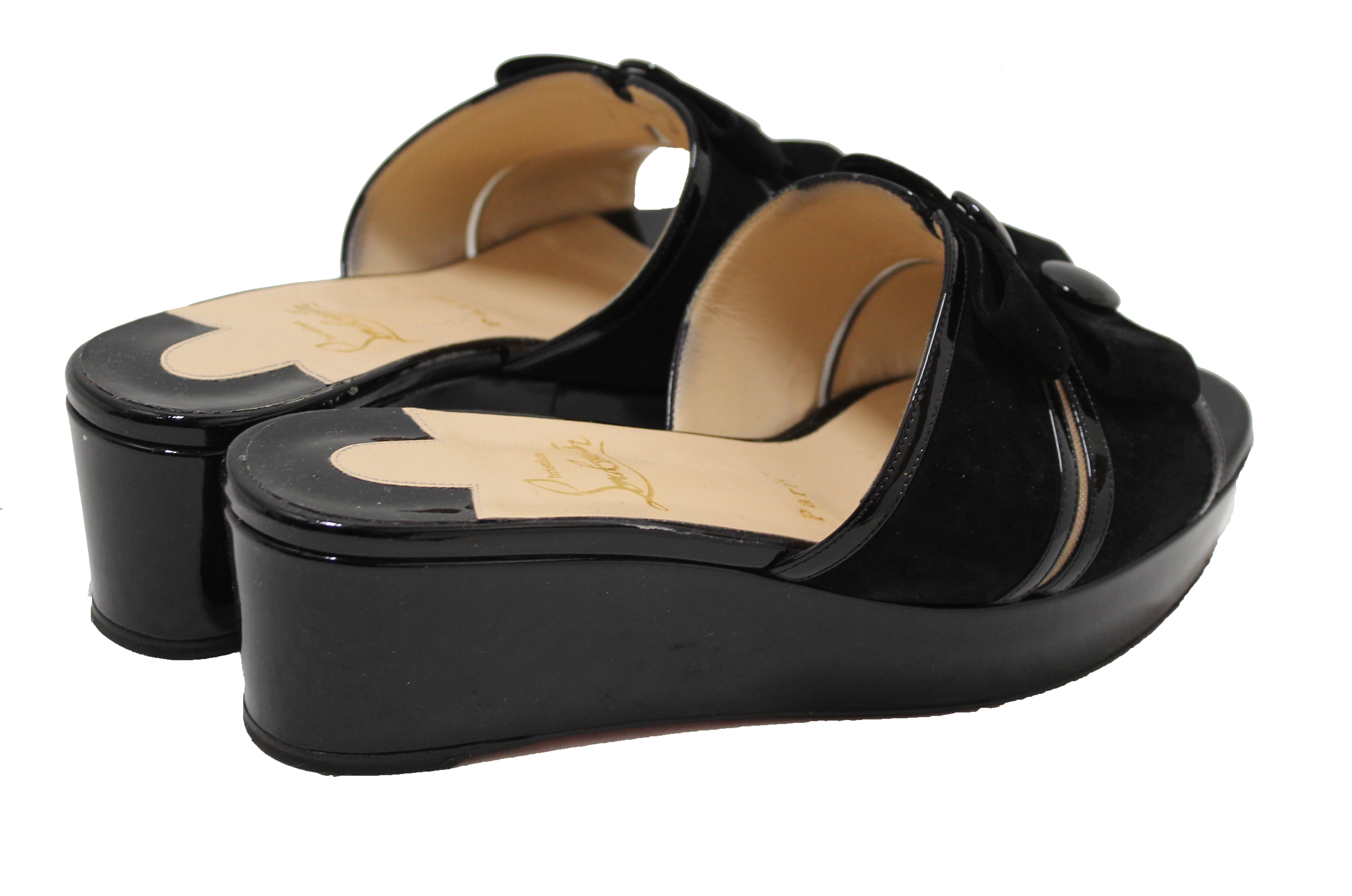 Authentic Christian Dior Black Patent Leather Daisy Doll Platform Sandals - Women's Size 40 (EU 40/US 10) - Luxury High Heel Dress Shoes for Parties, Weddings & Special Occasions