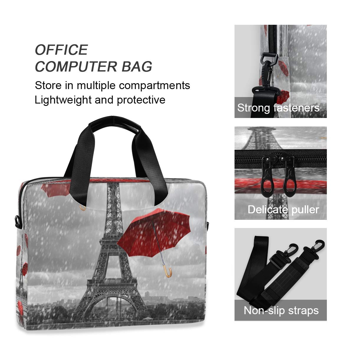 Paris Eiffel Tower Themed Laptop Bag for 13 14 15.6 Inch MacBook & Tablet - Waterproof Shoulder Briefcase with Padded Sleeve - Perfect for Work, Travel & Business Meetings