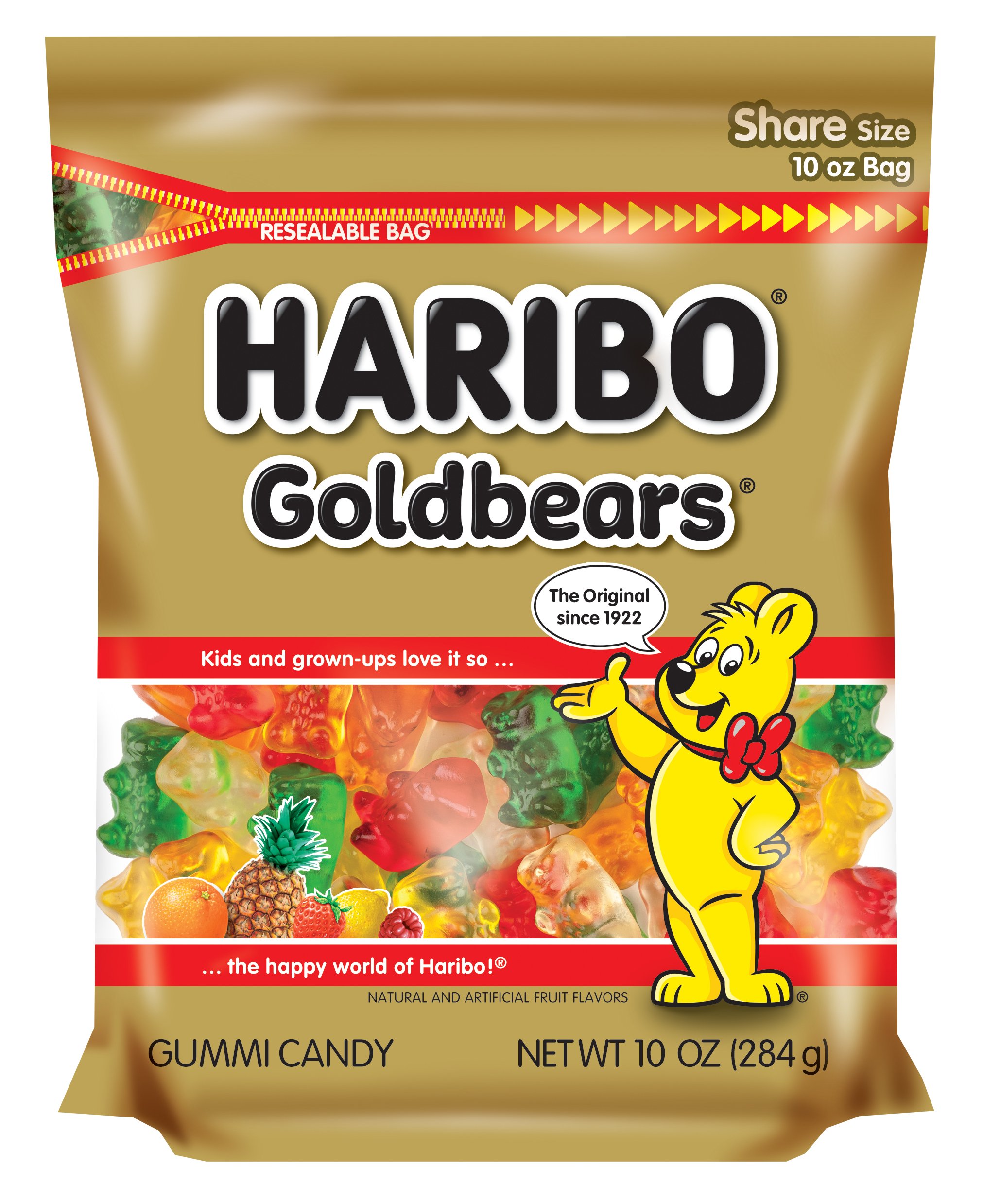 HARIBO Original Goldbears Gummy Candy - 10 oz Stand-Up Resealable Bag (Pack of 8) | Perfect for Halloween Treats, Party Favors & Office Snacks