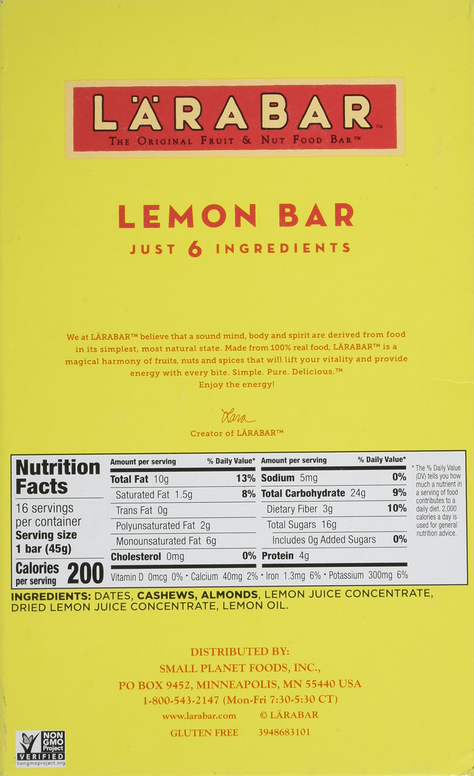 Larabar Gluten Free Vegan Snack Bars - Pecan Pie & Lemon Flavors (16 Pack, 1.6 oz Each) | Dairy Free Whole Food Energy Bars for Hiking, Travel & Healthy On-the-Go Snacking