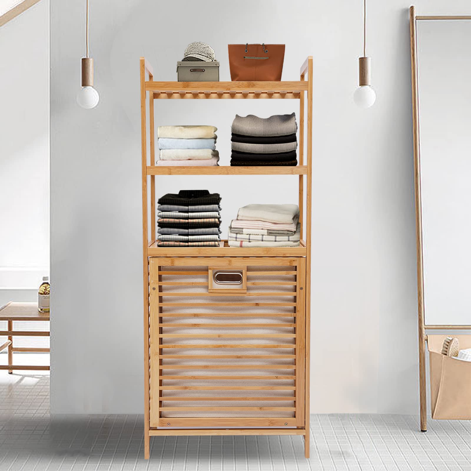 3-Tier Tilt Out Laundry Hamper with Shelf - 19.7
