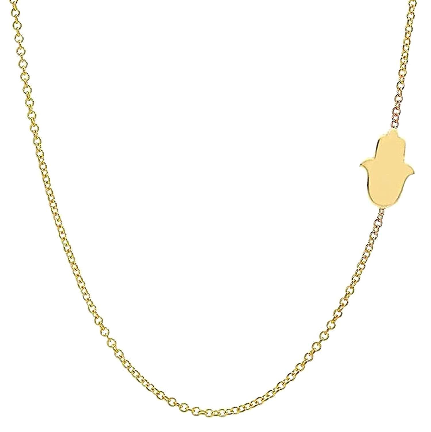 14K Gold Diamond Hamsa Necklace - Asymmetric Hamsa Charm Pendant with Solitaire Diamond - Sideways Hamsa Jewelry for Women - Perfect for Everyday Wear, Spiritual Protection & Gift Giving