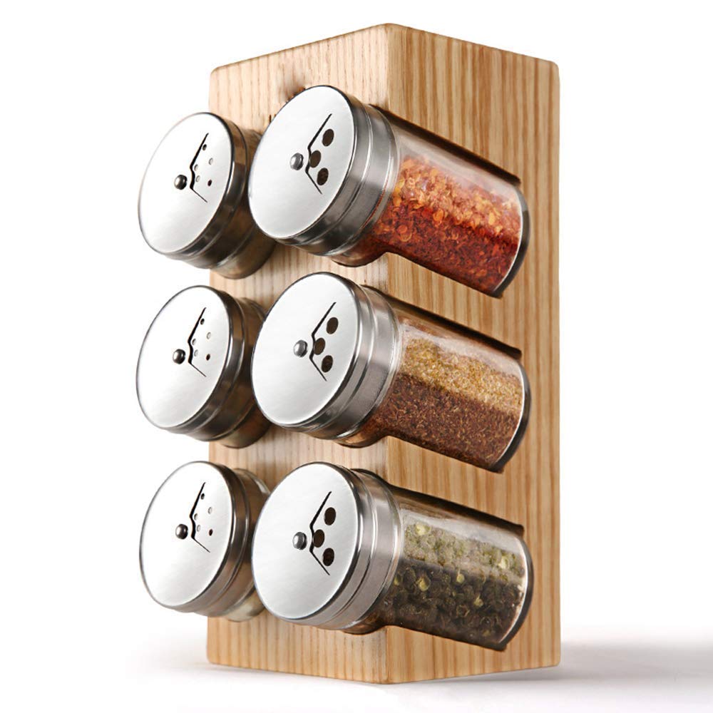 Premium Solid Wood Spice Jar Set with Storage Rack - 8.6
