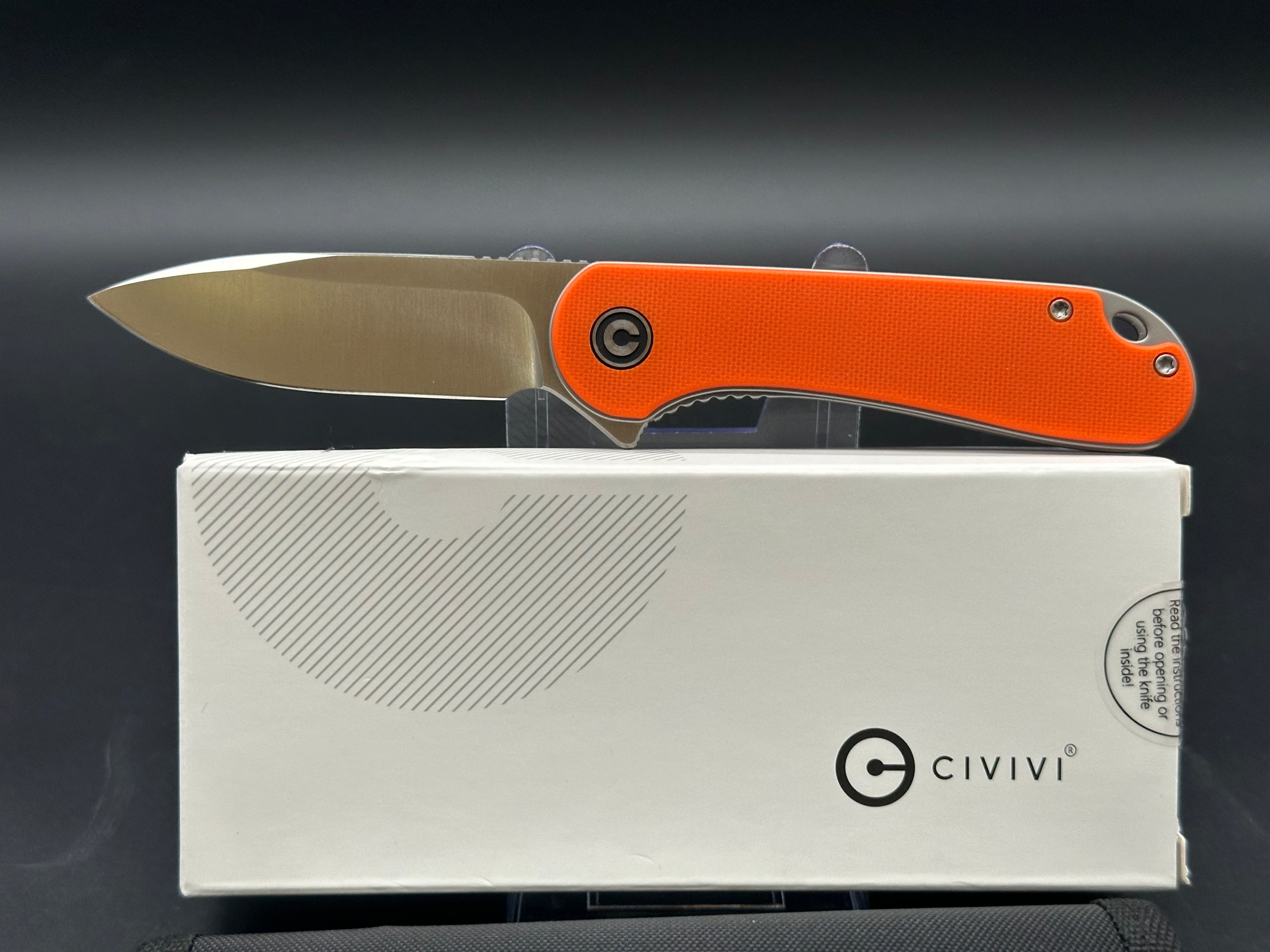 CIVIVI Elementum Liner Lock Folding Knife - Orange G10 Handle, Plain Edge D2 Blade - EDC Pocket Knife for Camping, Hiking & Outdoor Adventures