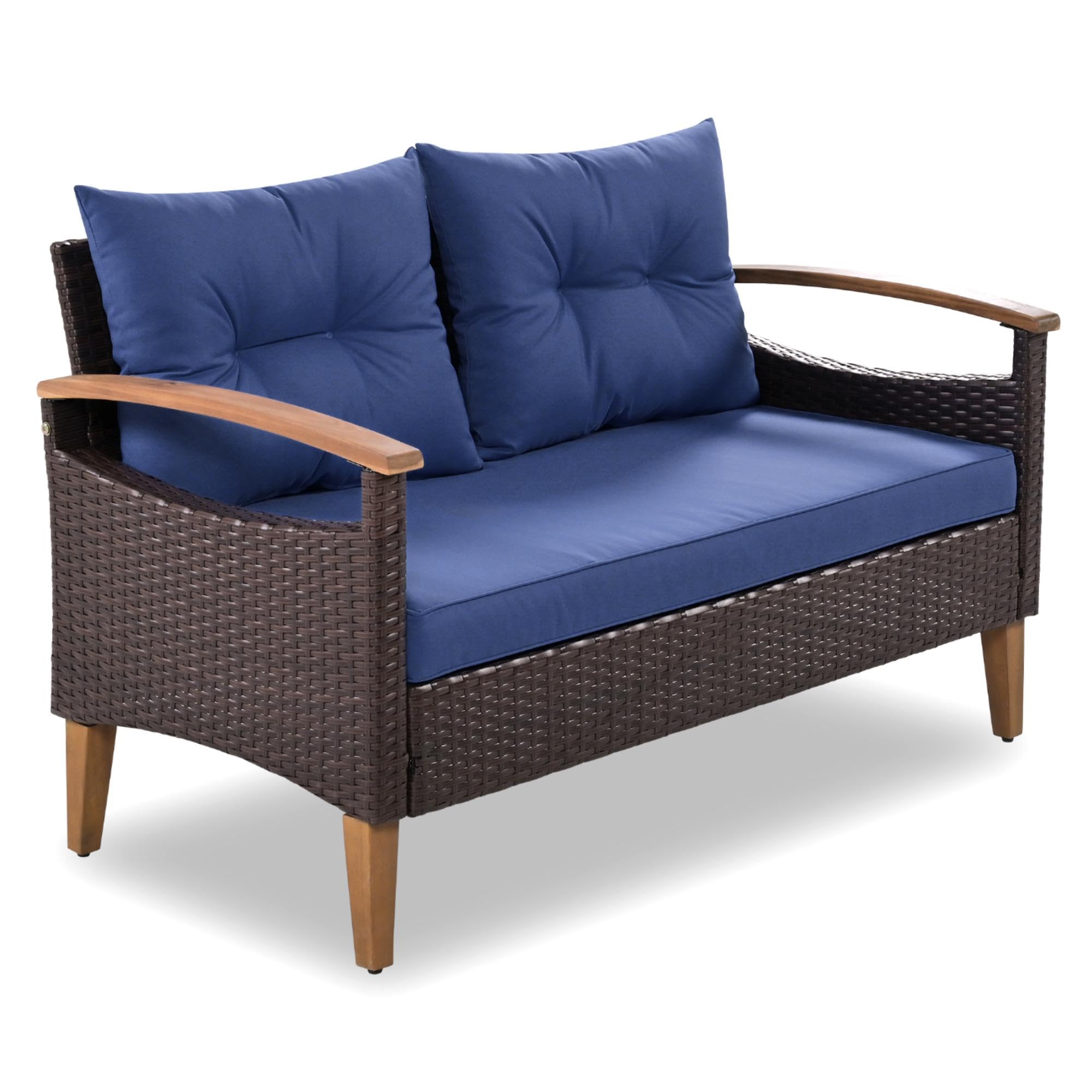 4-Piece Outdoor Patio Furniture Set with Coffee Table & Cushions - Garden Conversation Set for Backyard, Porch or Poolside (Blue) - Perfect for Relaxing, Entertaining & Outdoor Dining