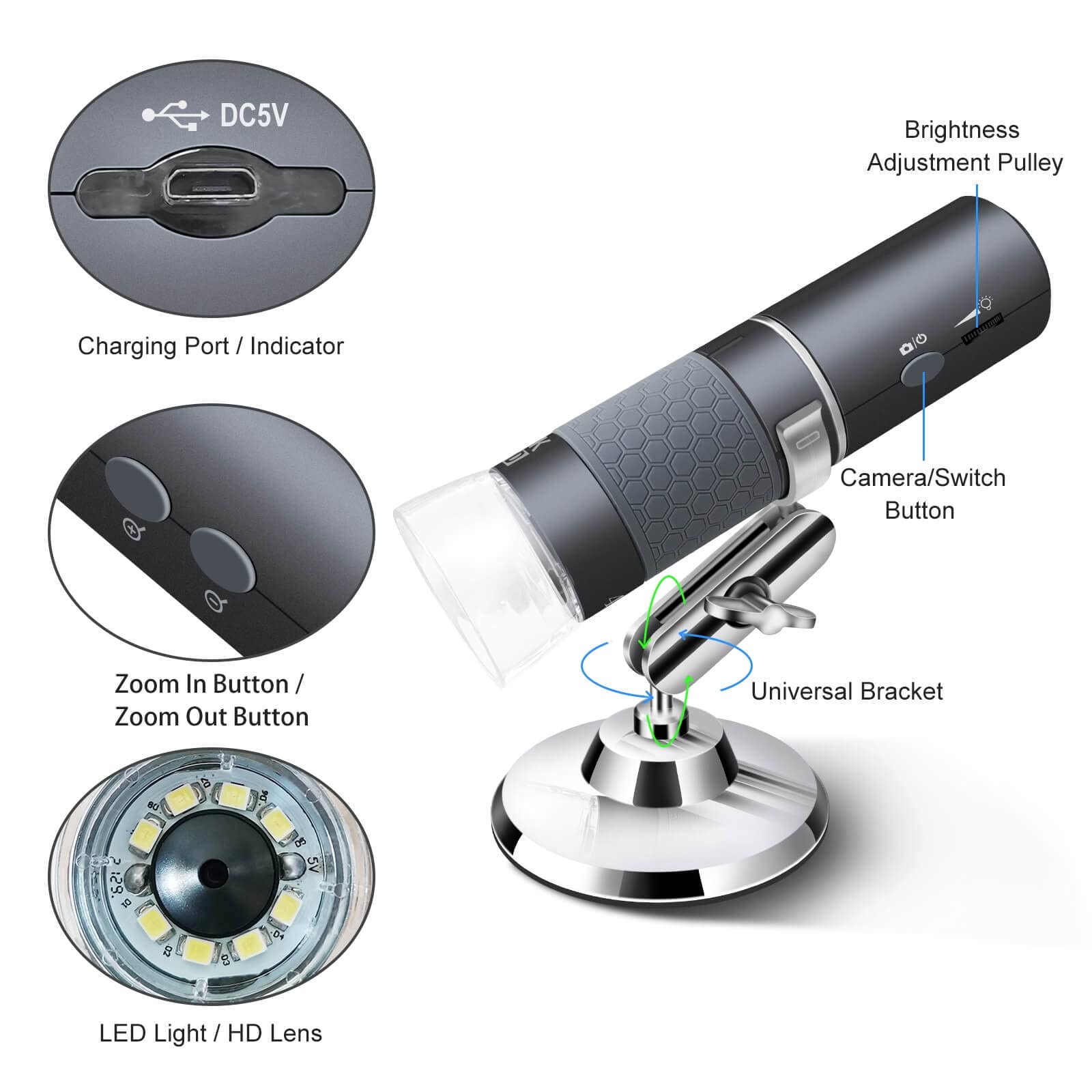 4K WiFi Digital Microscope 50-1000X Magnification - Wireless USB Microscope Camera Compatible with iPhone, Android, PC, iPad, Mac, Linux | Perfect for Coin Collecting, Jewelry Inspection, PCB Repair & Science Education