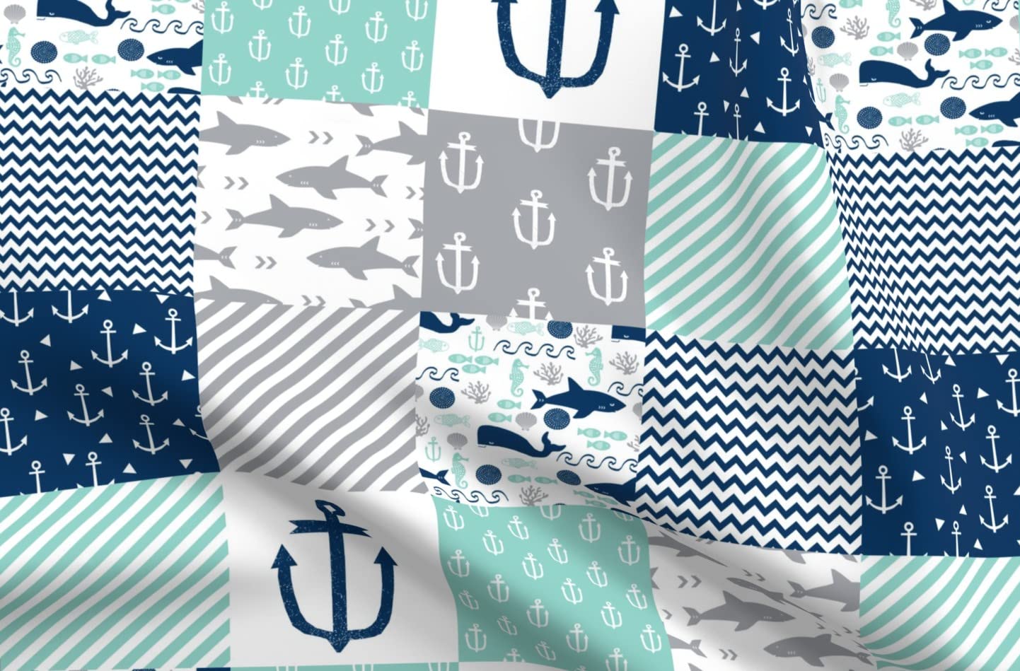Premium Nautical Cheater Print Minky Fabric by The Yard - Soft Plush Material for Sewing Baby Blankets, Quilt Backing & DIY Home Decor Projects - Perfect for Nursery, Bedding & Crafting