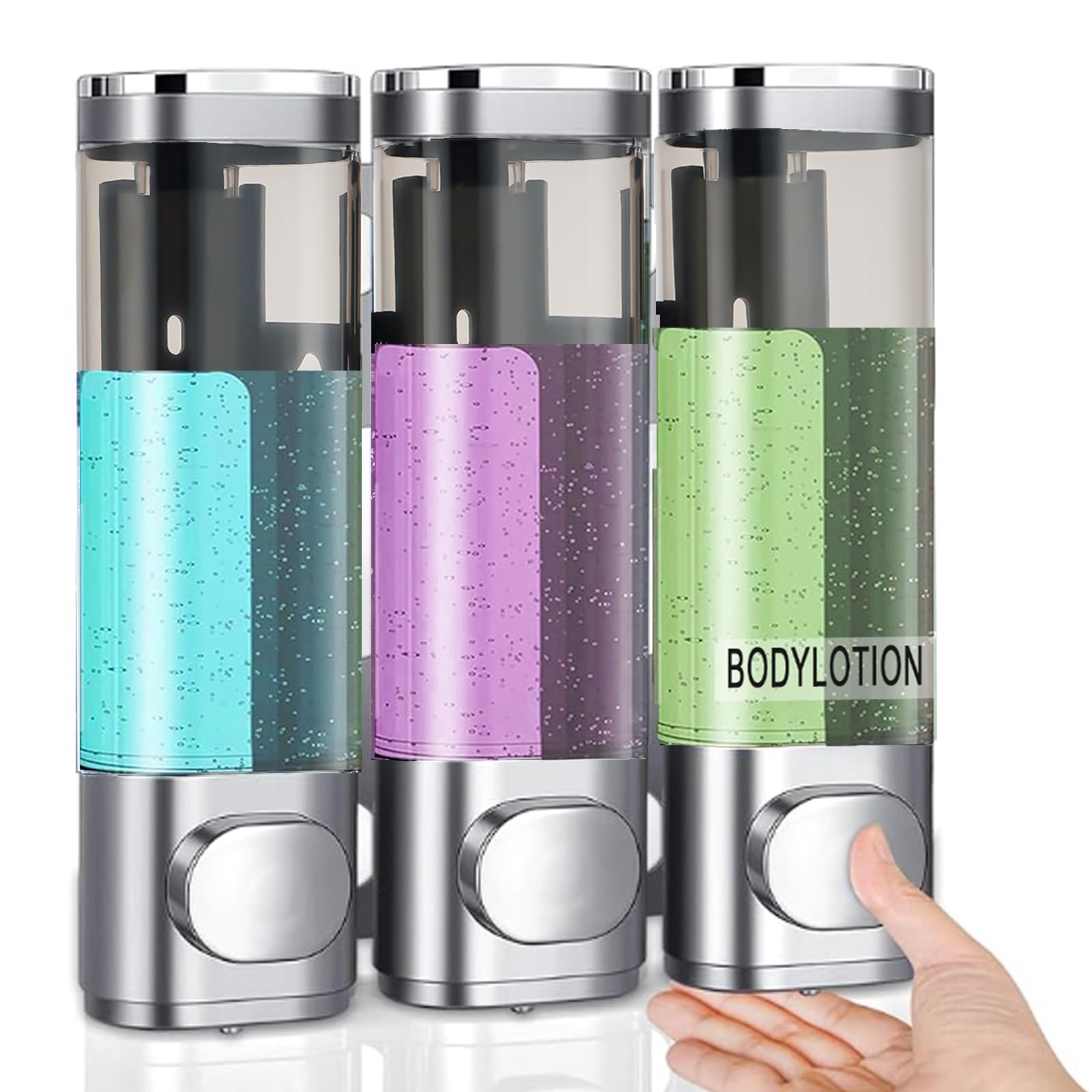 3-in-1 Wall Mounted Shampoo Conditioner & Soap Dispenser - No Drill Bathroom Organizer for Showers - Large Capacity Hotel Style Dispenser for Home & Commercial Use