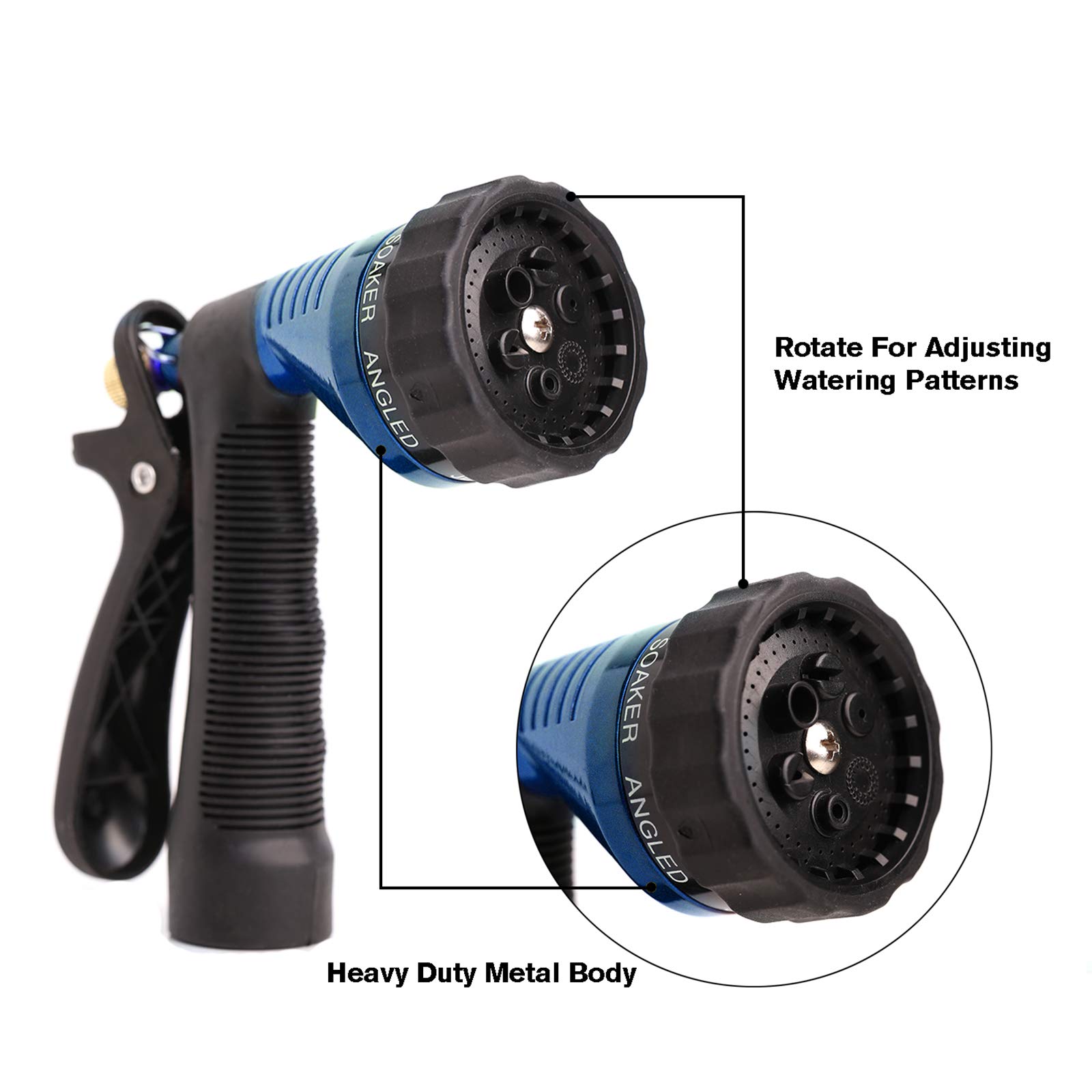 Premium GREEN MOUNT Metal Garden Hose Nozzle - Heavy Duty Water Spray Nozzle with 8 Adjustable Patterns for Lawn, Car Washing & Outdoor Cleaning