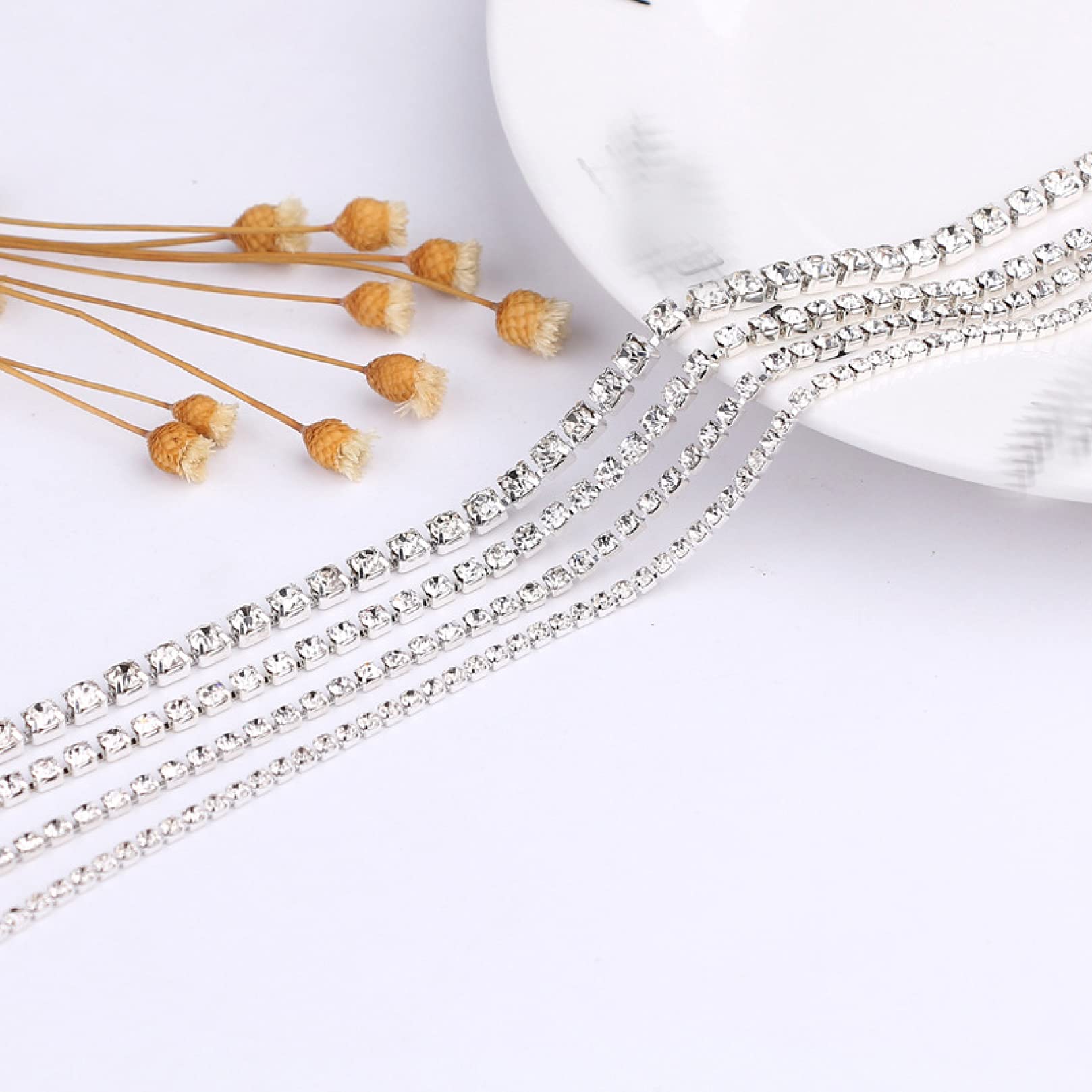 Silver Base Glass Crystal Cup Chain - Clear Rhinestone Chain for DIY Clothing, Bags, Phone Cases & Frames | Jewelry Making, Crafting & Home Decor Accessories