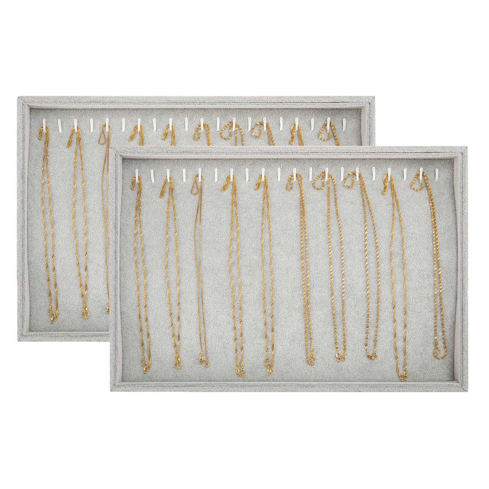 Polmart Stackable Bracelet & Jewelry Organizer - Velvet Storage Display Trays (2-Pack, Gray) - Perfect for Closet, Dresser & Travel Jewelry Organization