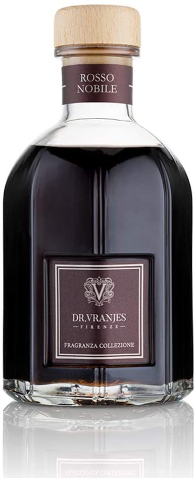 Dr. Vranjes Rosso Nobile 1250ml Luxury Reed Diffuser Set with 3 Black Rattan Sticks - Italian Made Home Fragrance with Fruity Notes of Orange, Strawberry & Red Berries - Perfect for Living Room, Bedroom & Office Decor