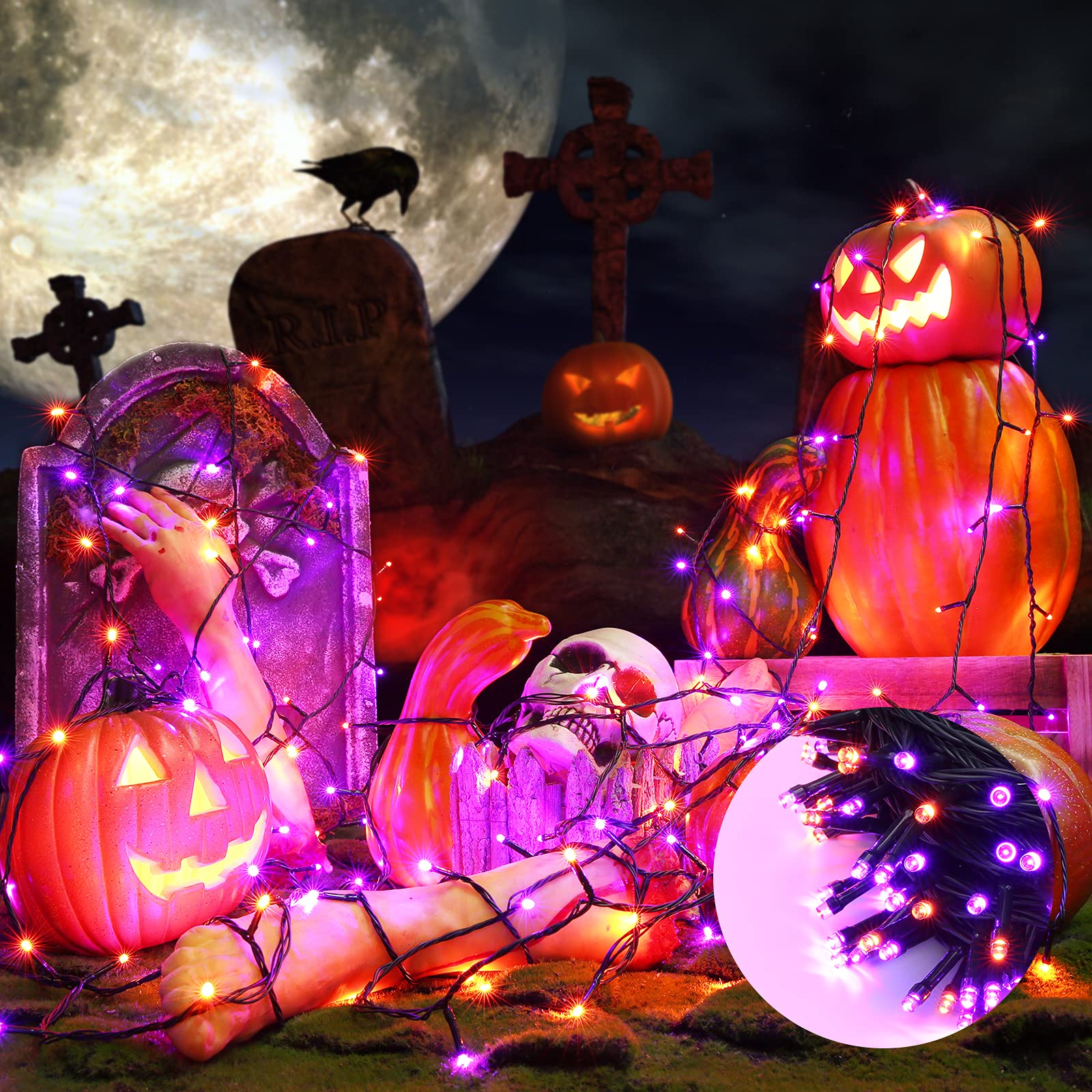 200 LED Solar Halloween String Lights - 72ft Orange & Purple Waterproof Outdoor Lights with 8 Modes for Halloween Party, Yard, Garden, Patio Decor | Perfect for Spooky Nighttime Atmosphere & Holiday Festivities