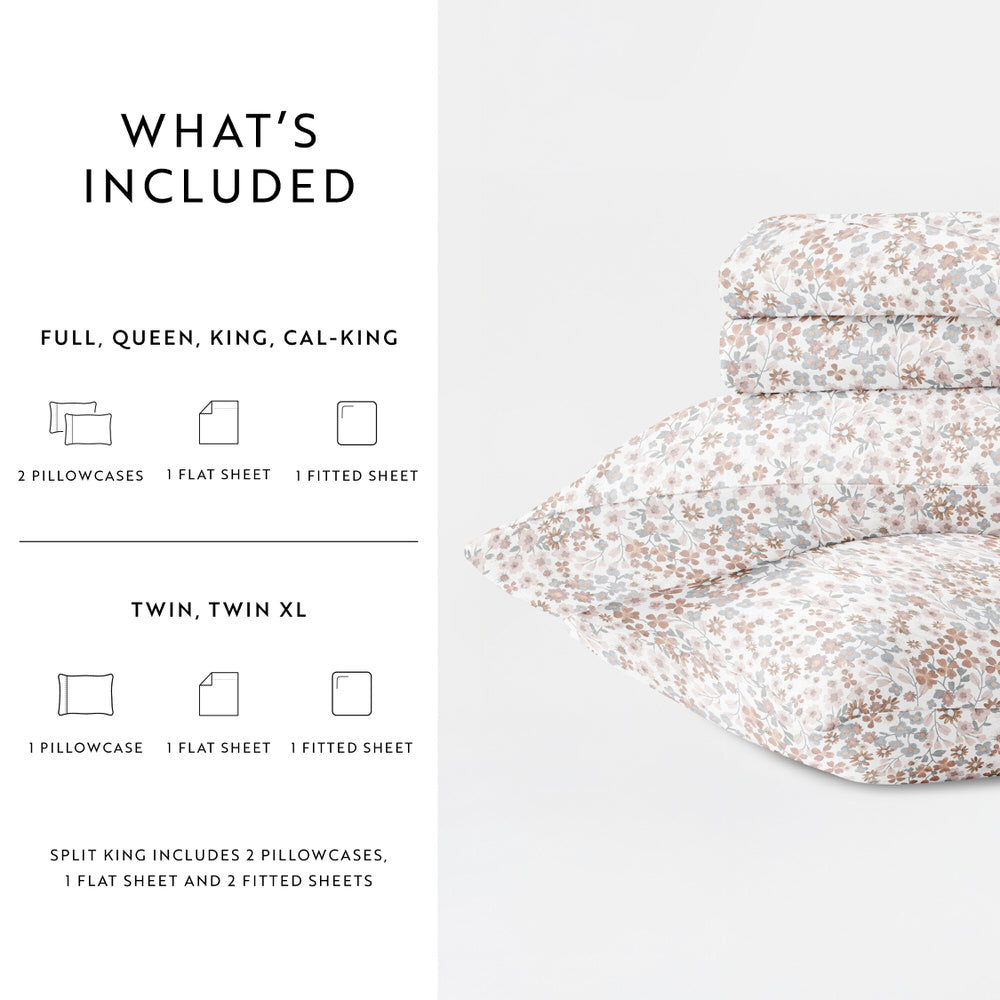 Premium 4-Piece Long Staple Cotton Sheet Set - Soft Breathable Bed Sheets for All Seasons | Perfect for Master Bedroom, Guest Room & Dorm | Garden Bloom Collection