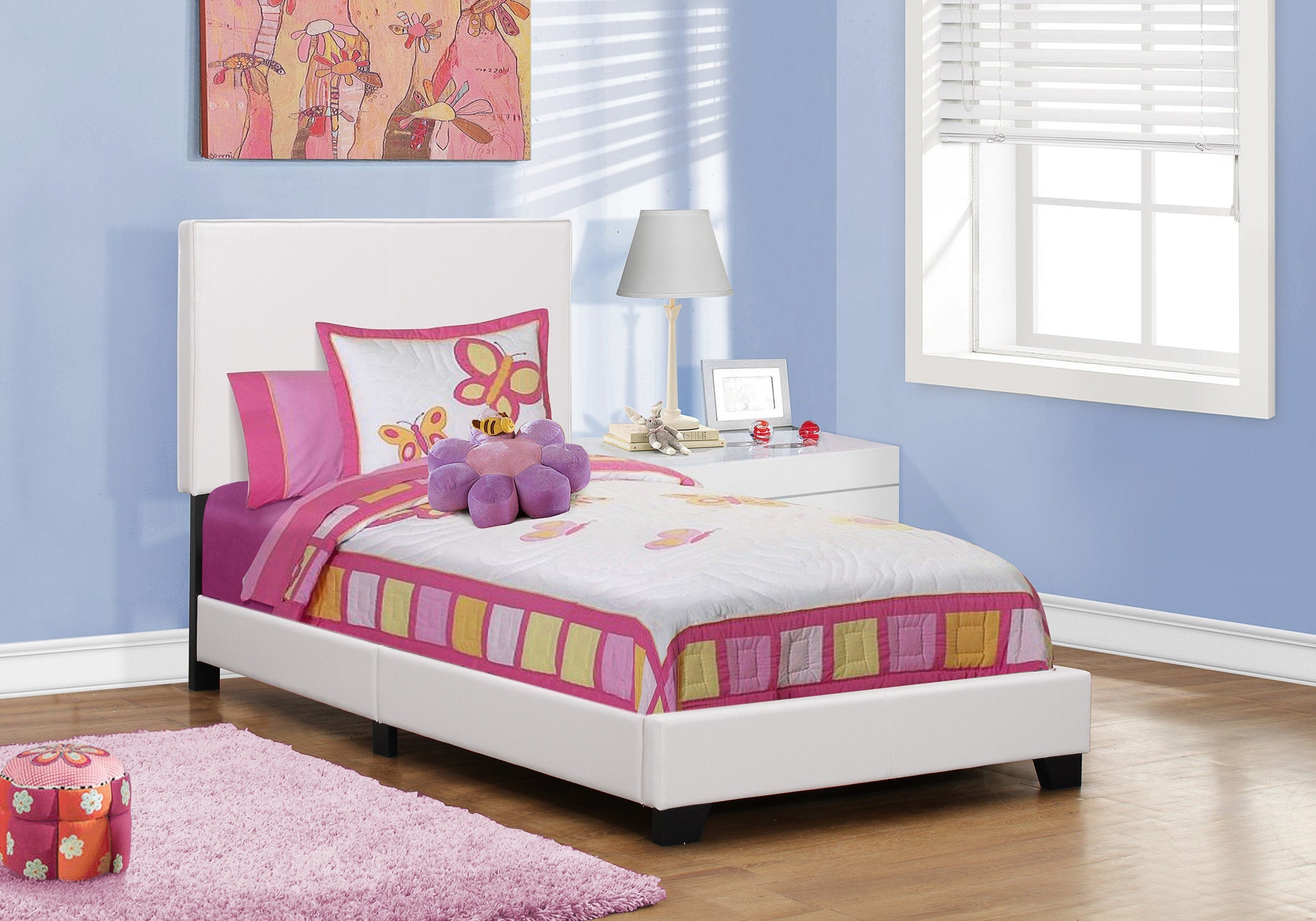 Premium White Faux Leather Twin Size Bed Frame - Modern & Stylish for Kids' Rooms, Guest Bedrooms & Small Spaces