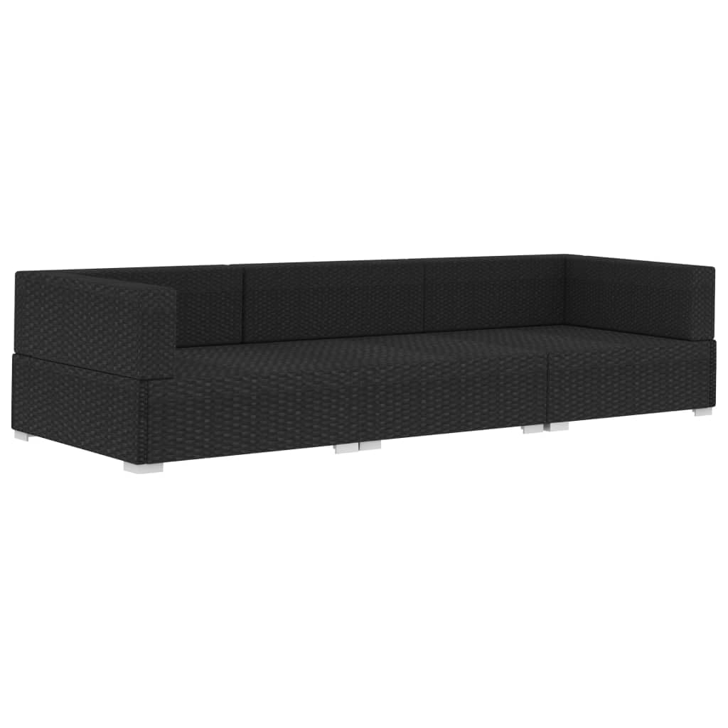 3 Piece Patio Sofa Set with Cushions - Durable Poly Rattan Outdoor Furniture in Black - Perfect for Garden, Backyard, and Poolside Relaxation