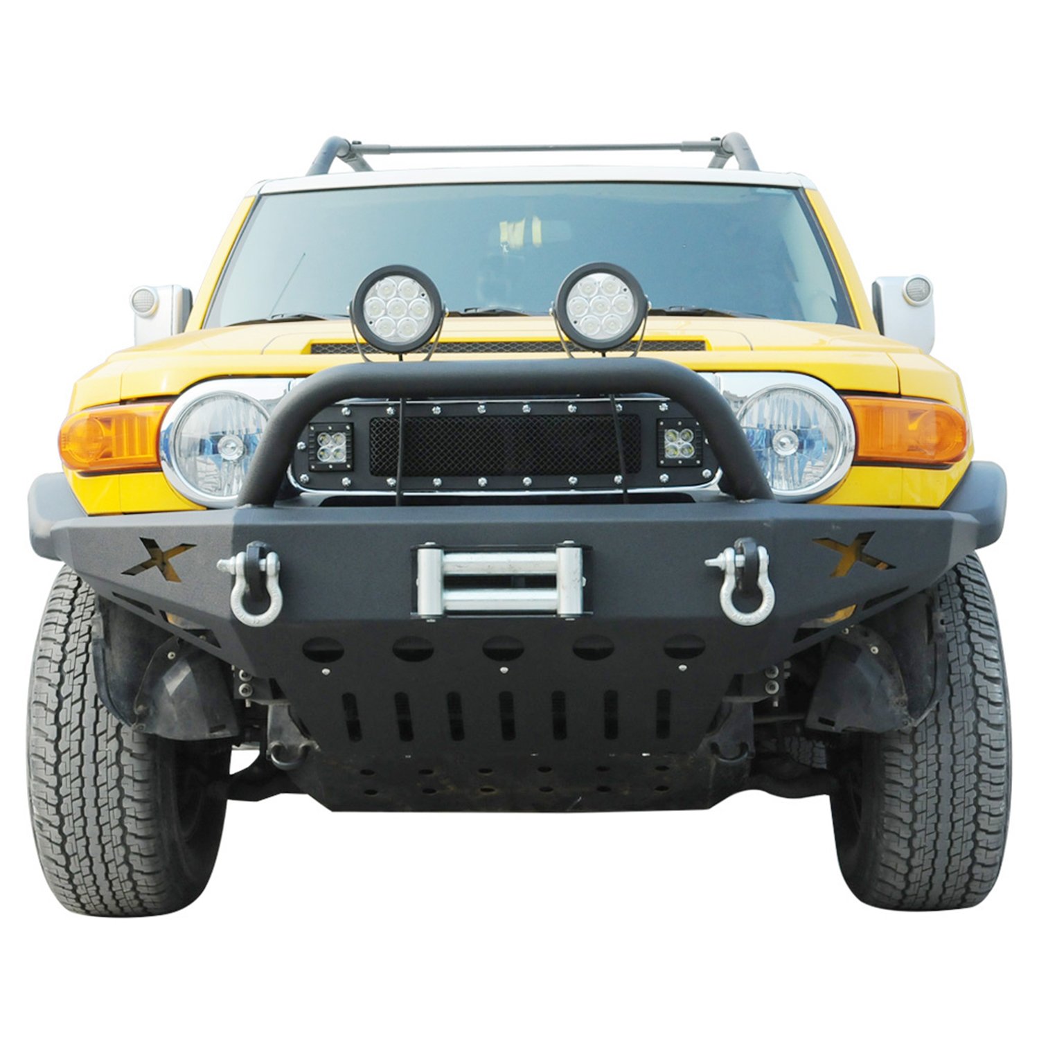 57-0402 Heavy Duty Front LED Winch Bumper for Jeep Wrangler & Off-Road Trucks - Black Powder Coated Steel Construction - Perfect for Off-Roading, Rock Crawling & Trail Adventures