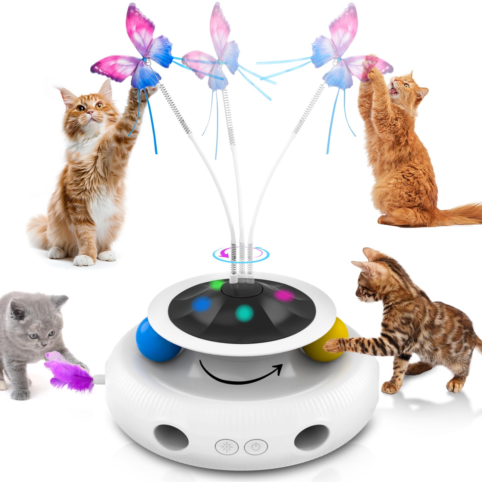 HETOO 3-in-1 Interactive Cat Toy with Feather Track Balls, Fluttering Butterfly & Moving Ambush Feather - USB Rechargeable Kitten Toy for Indoor Cats of All Breeds - Perfect for Exercise, Playtime & Mental Stimulation