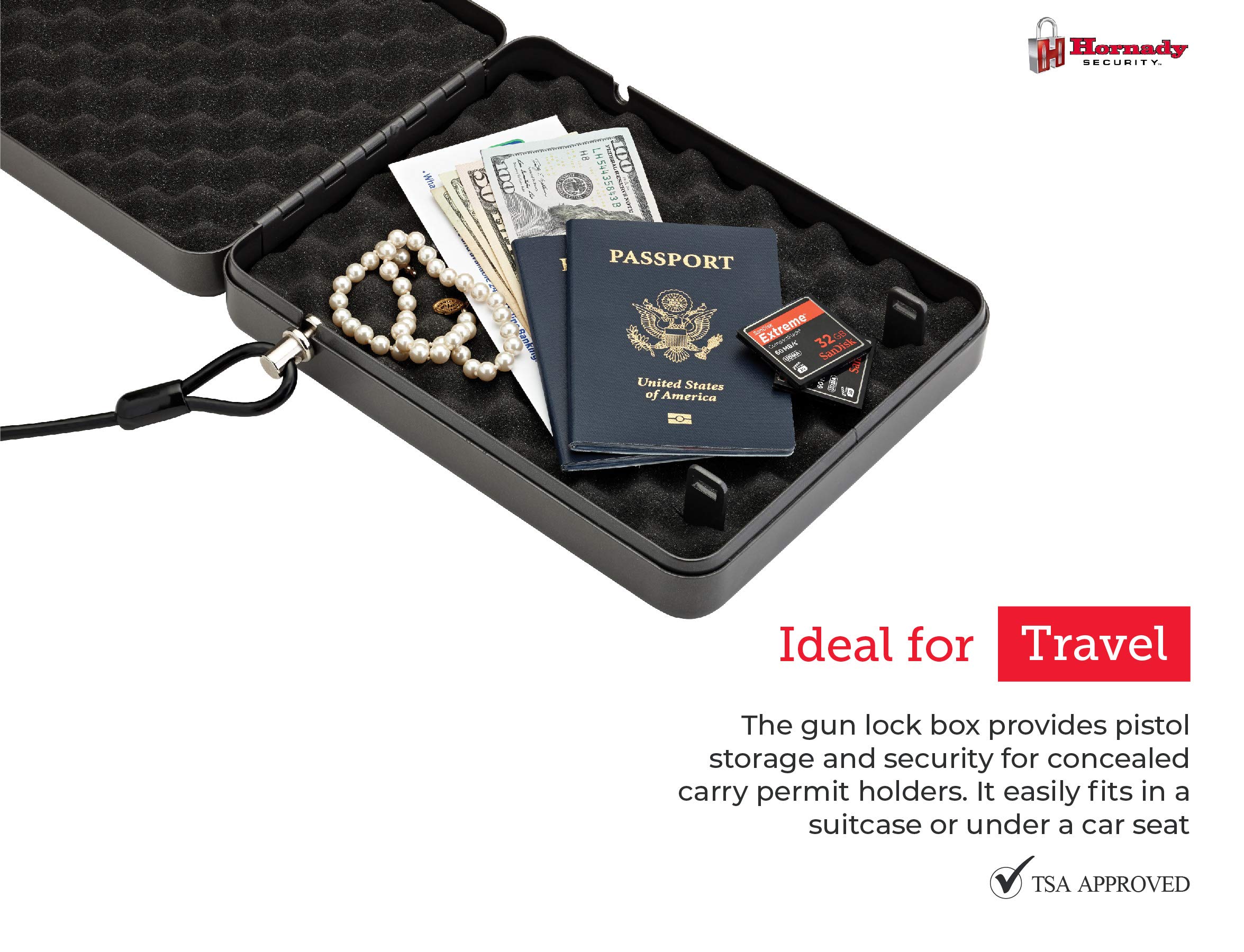 Hornady Secure Lock Box for Guns, Pistols & Valuables - Heavy Duty Steel Safe with Key Lock for Home, Office & Travel Security