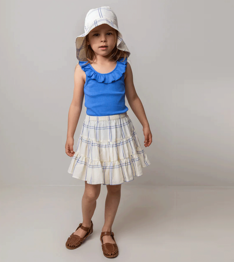 MarMar Copenhagen Blue Check Alba Long Sun Hat - UV Protection Wide Brim Beach Hat for Women, Perfect for Summer, Vacations & Outdoor Activities