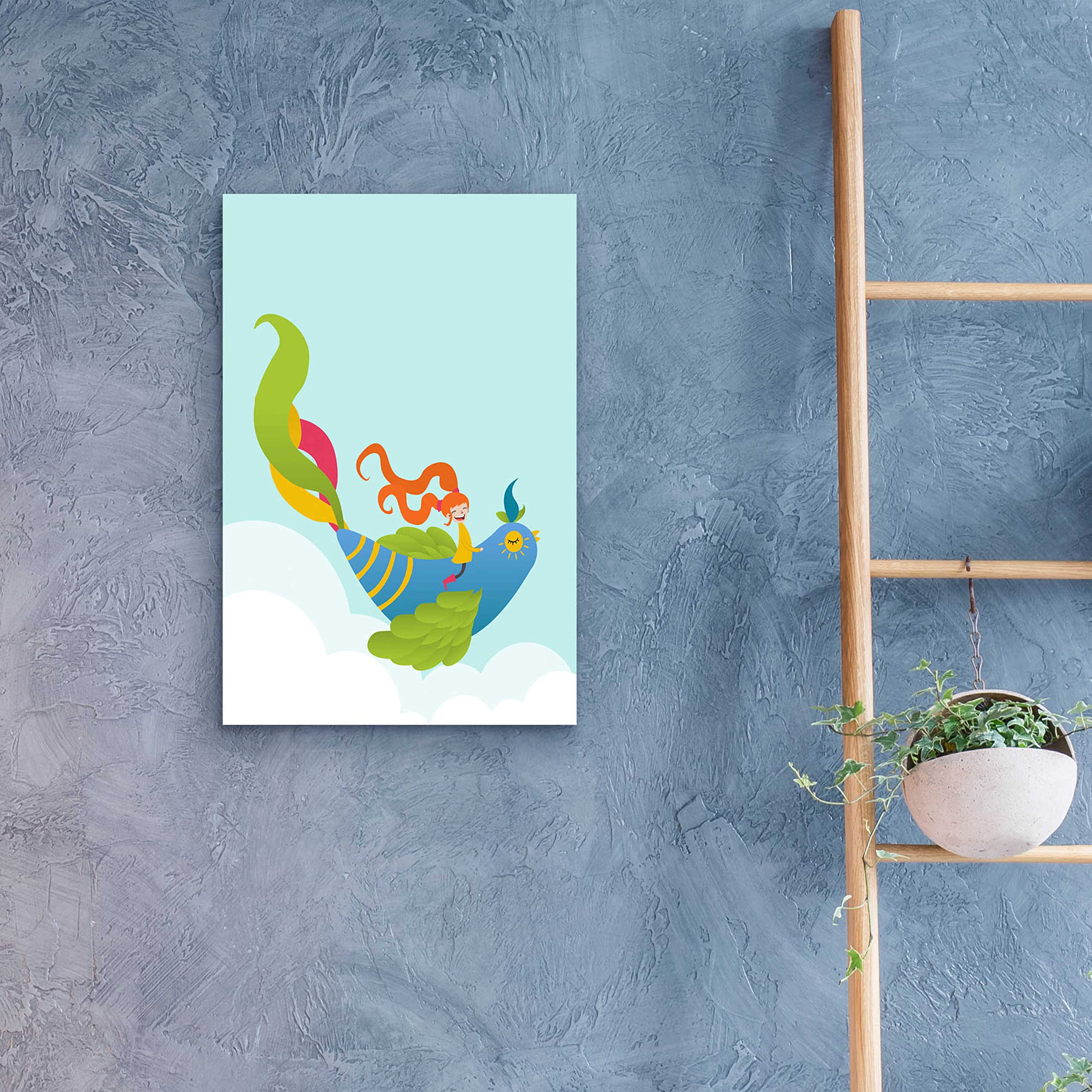 Volkan Dalyan 'Bird and Girl' Acrylic Glass Wall Art - 16x24 Inches Modern Home Decor, Living Room & Bedroom Abstract Painting for Contemporary Interior Design