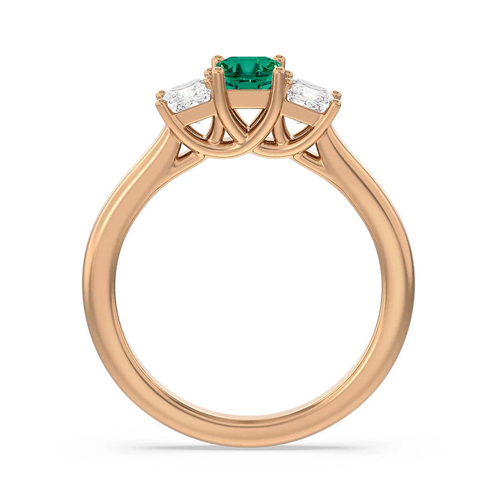 Lab Grown Emerald & Princess Cut Diamond Three Stone Ring - Elegant Engagement, Wedding, or Anniversary Jewelry Gift for Her