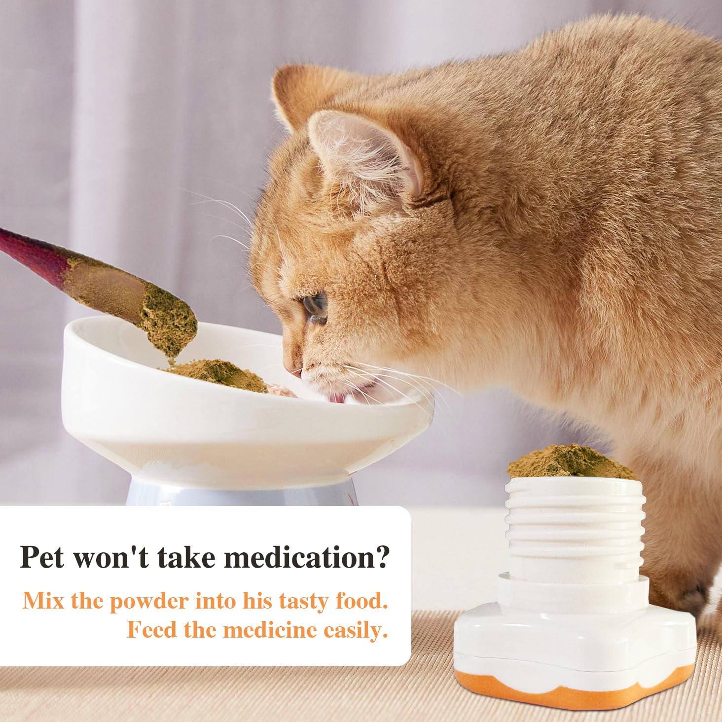 Johnbee Pill Crusher & Grinder - Fine Powder for Easy Medication - Storage Compartment & Silicone Edges - Grind Multiple Pills at Once - Includes Cleaning Brush (Orange) - Perfect for Elderly Care, Family Use & Pet Medication