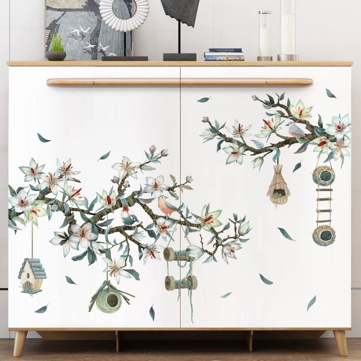 3D Magnolia Branch Wall Decals - DIY Removable Wall Stickers with Birdhouse & Flowers, Rustic Home Decor for Bedroom, Living Room, Nursery, Kitchen | Perfect for Girls Room, Farmhouse & Boho Style Interior Design