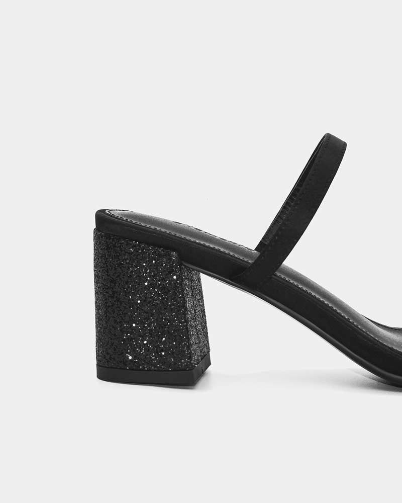 Black Block Heel Slide Sandals for Women - Comfortable Summer Dressy Casual Shoes for Beach, Party & Outdoor Wear