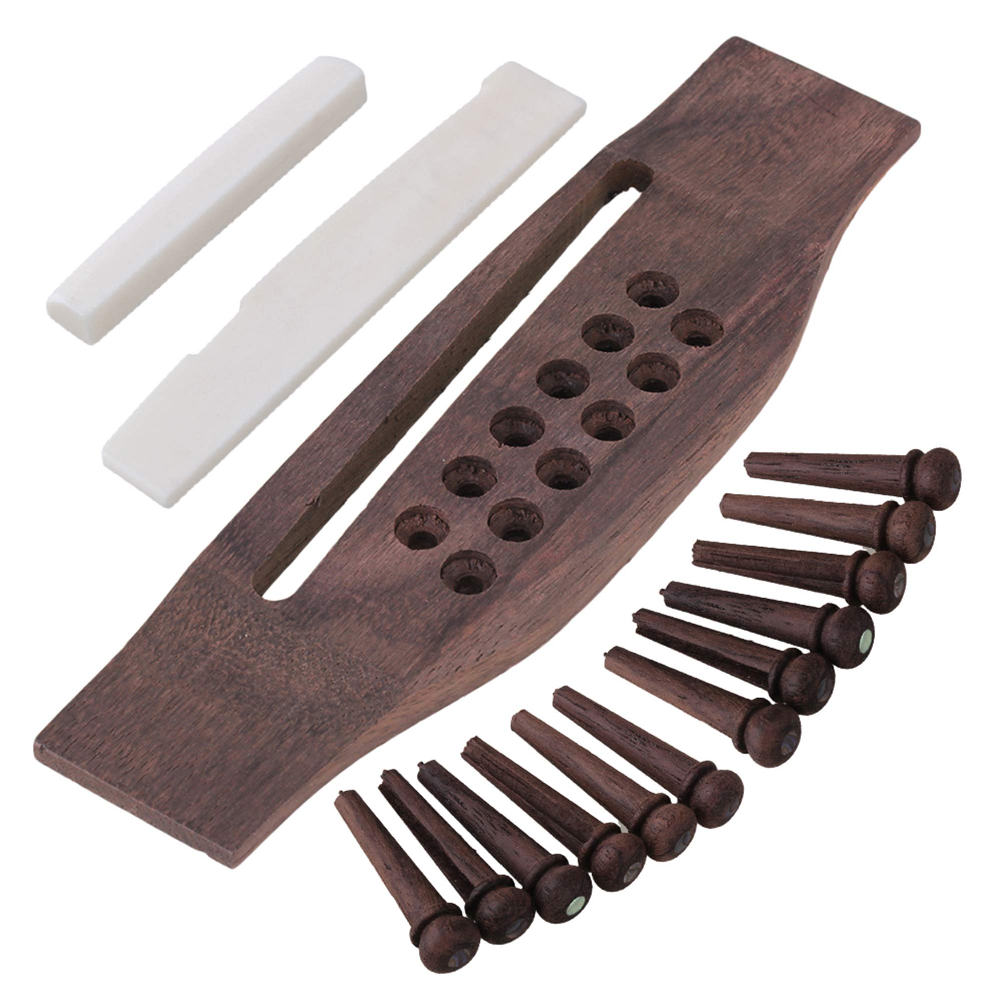 12 Strings Acoustic Guitar Saddle and Nut Set - Rosewood Bridge Roller String Trees for Enhanced Tuning Stability - Perfect for Guitar Repair, Maintenance and Sound Improvement