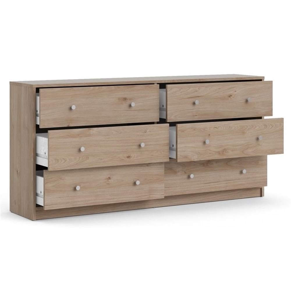 Scandinavian 4-Piece Bedroom Furniture Set with 6-Drawer Dresser, 3-Drawer Chest & Nightstands - Modern Pewter Handles, Smooth Glides - Jackson Hickory Finish for Cozy Bedroom Decor