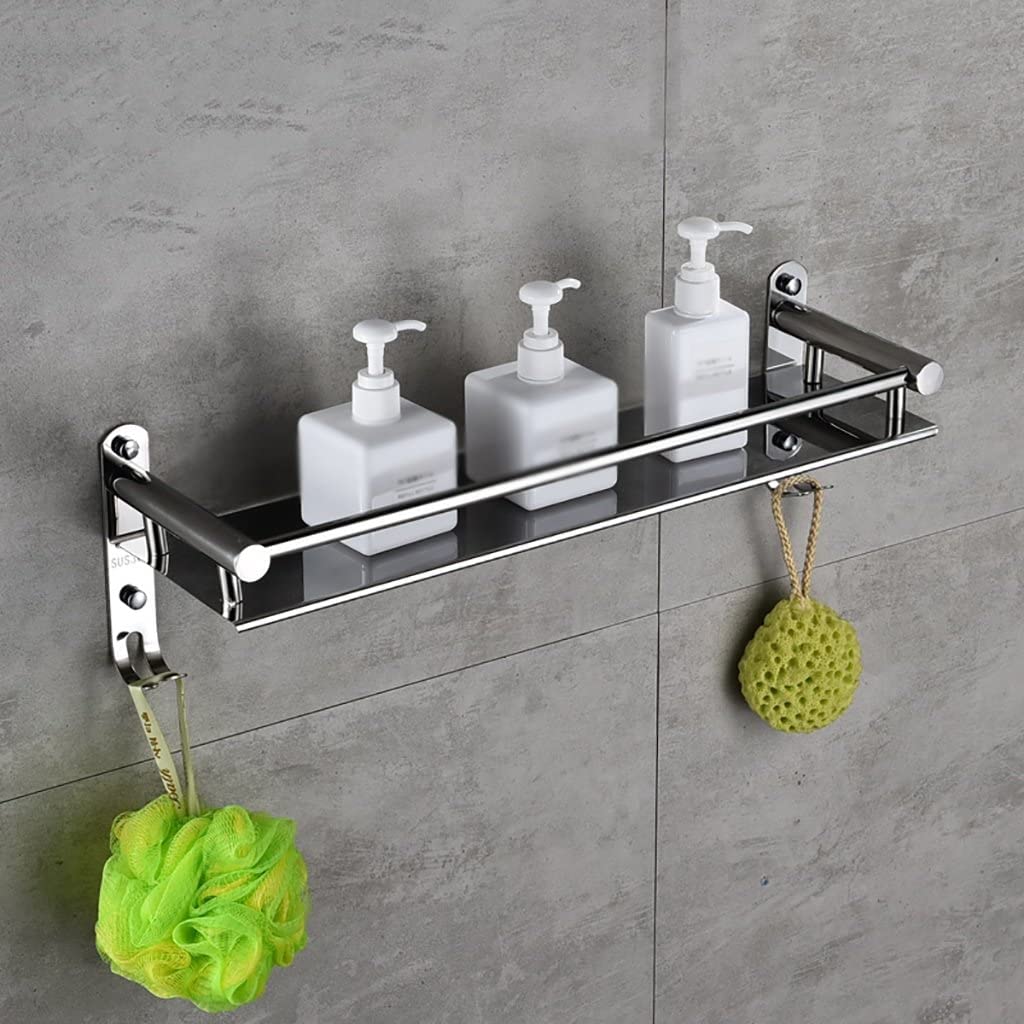 Oslen Premium Stainless Steel Floating Wall Shelves - Rustproof Bathroom, Kitchen & Bedroom Storage Shelf with Hooks | Space-Saving Organizer for Towels, Spices, Books & Decor