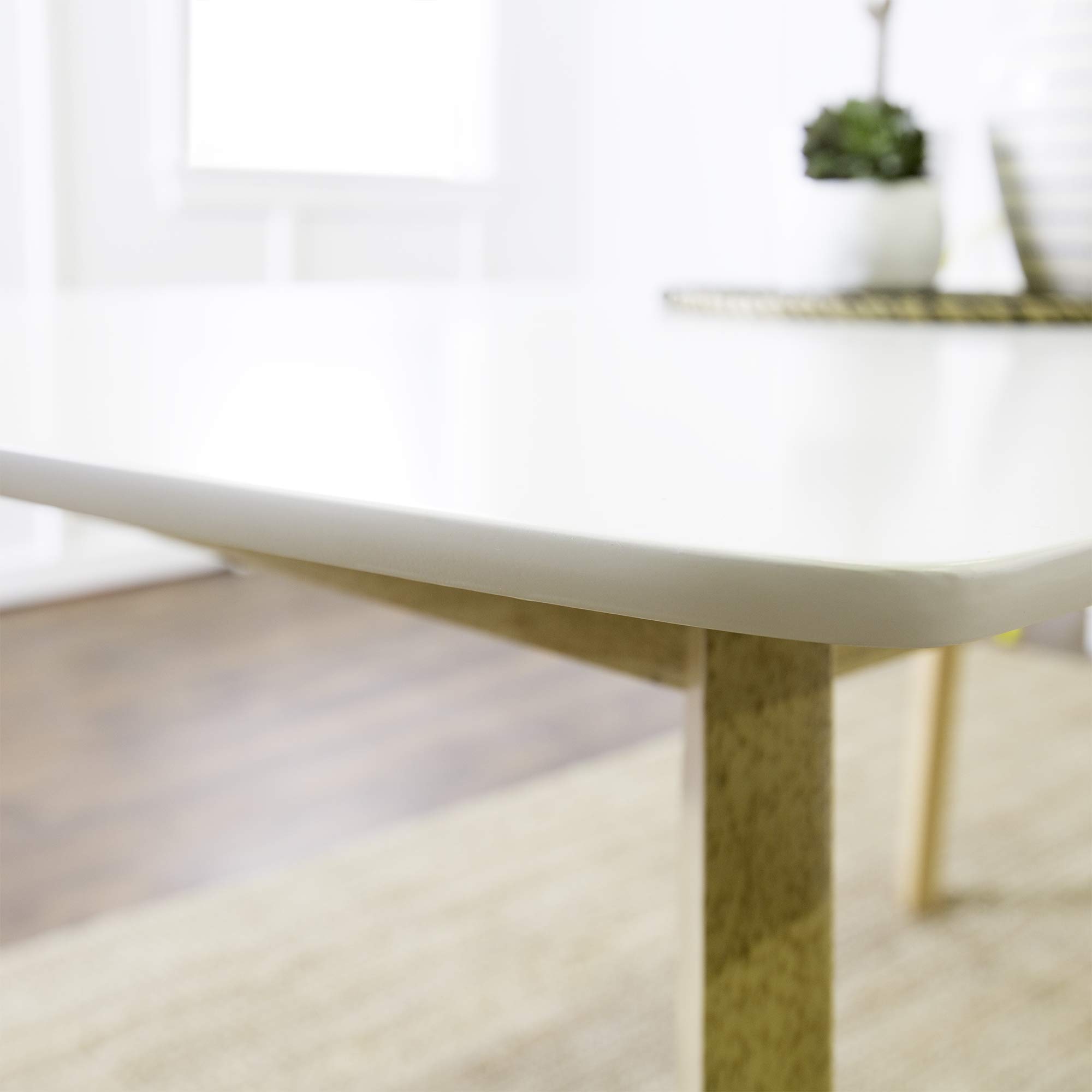Mid Century Modern Wood Dining Table Set with 6 Chairs - 60 Inch Kitchen & Dining Room Table in White & Natural - Perfect for Family Meals, Dinner Parties & Small Gatherings