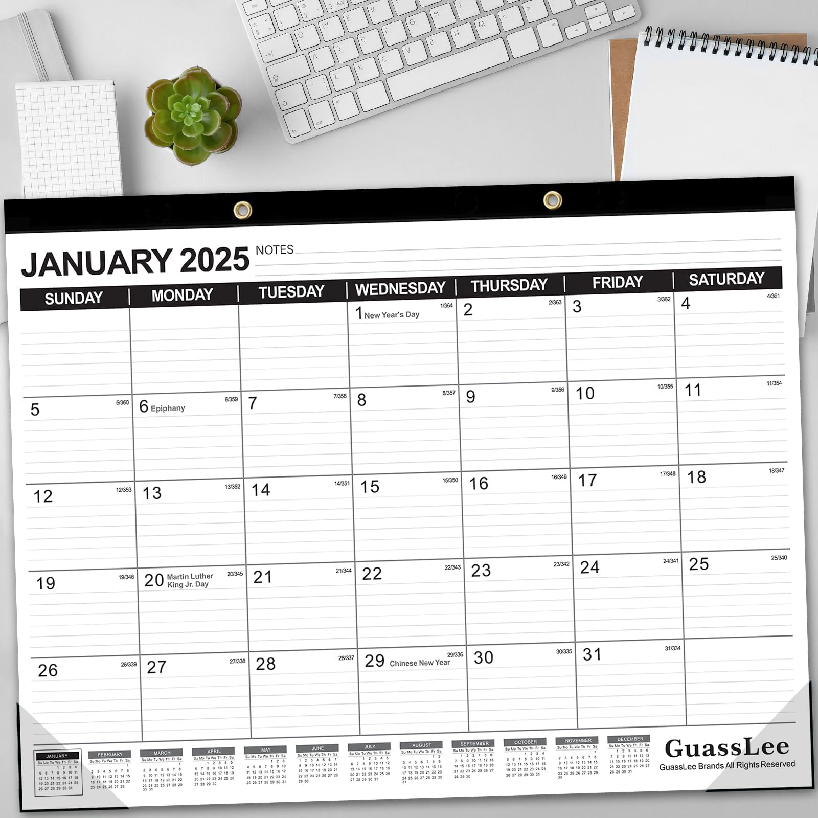 GuassLee 2025-2026 18-Month Large Desk Calendar | Jan 2025 - Jun 2026 | 22x17 Inch Wall/Desktop Planner with Julian Dates, Notes Section & Corner Protectors | Perfect for School, Home & Office Organization