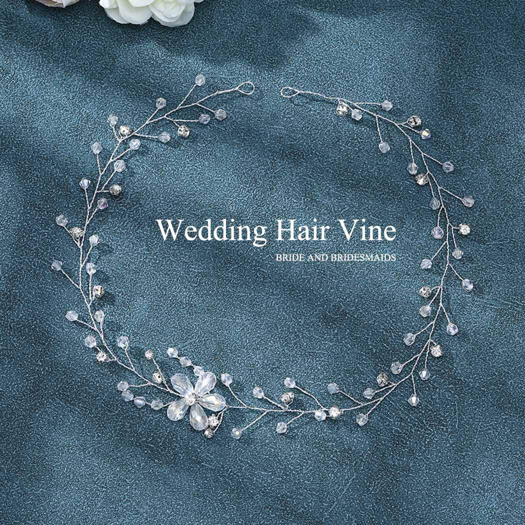 Jakawin Silver Flower Hair Vine - Elegant Bridal Headpiece for Women (HV067) | Perfect for Weddings, Prom, and Formal Events