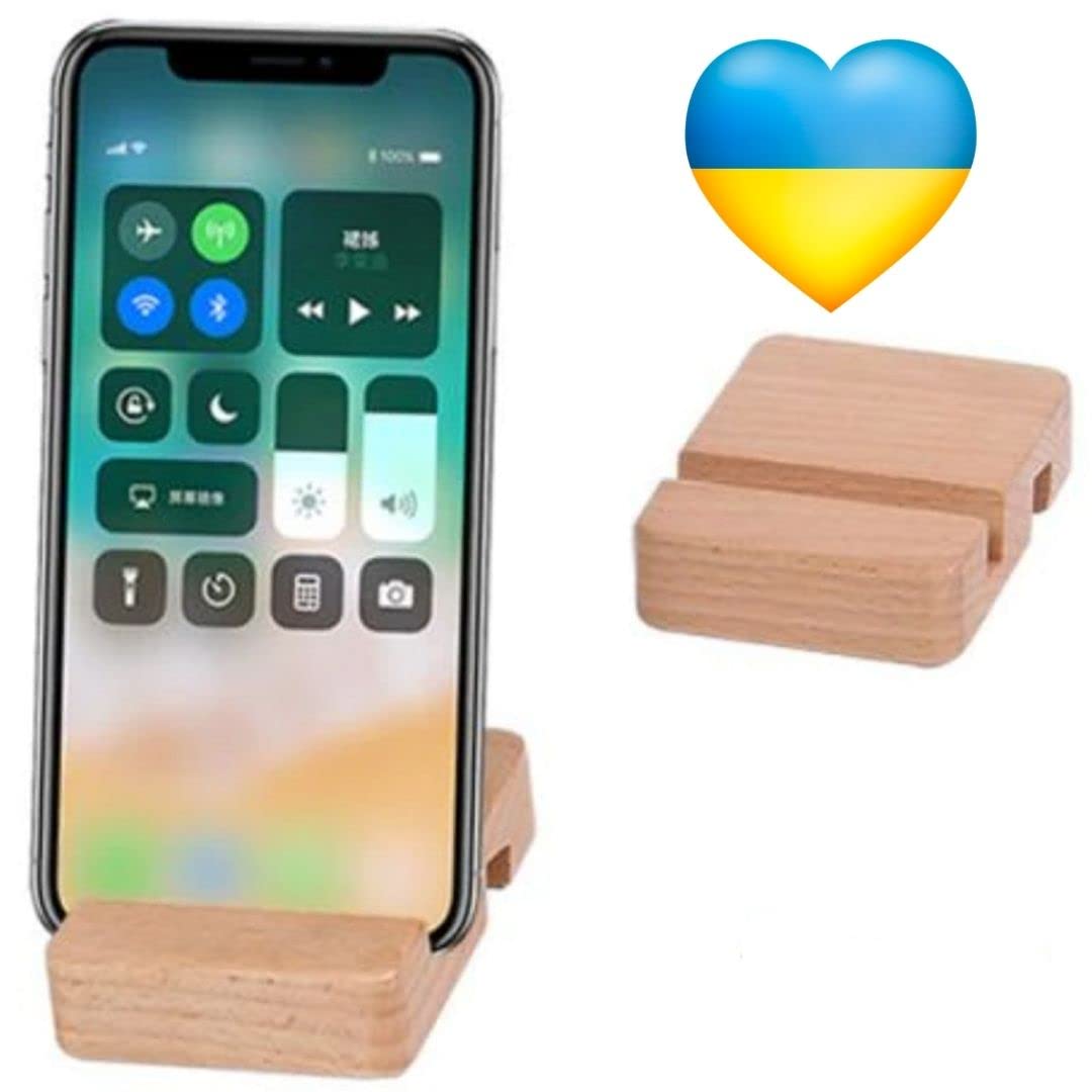 Premium Wooden Phone Stand - Double Groove Design for iPhone & Android - Desktop Mobile Phone Holder (Set of 1) - Perfect for Home Office, Bedside & Video Watching