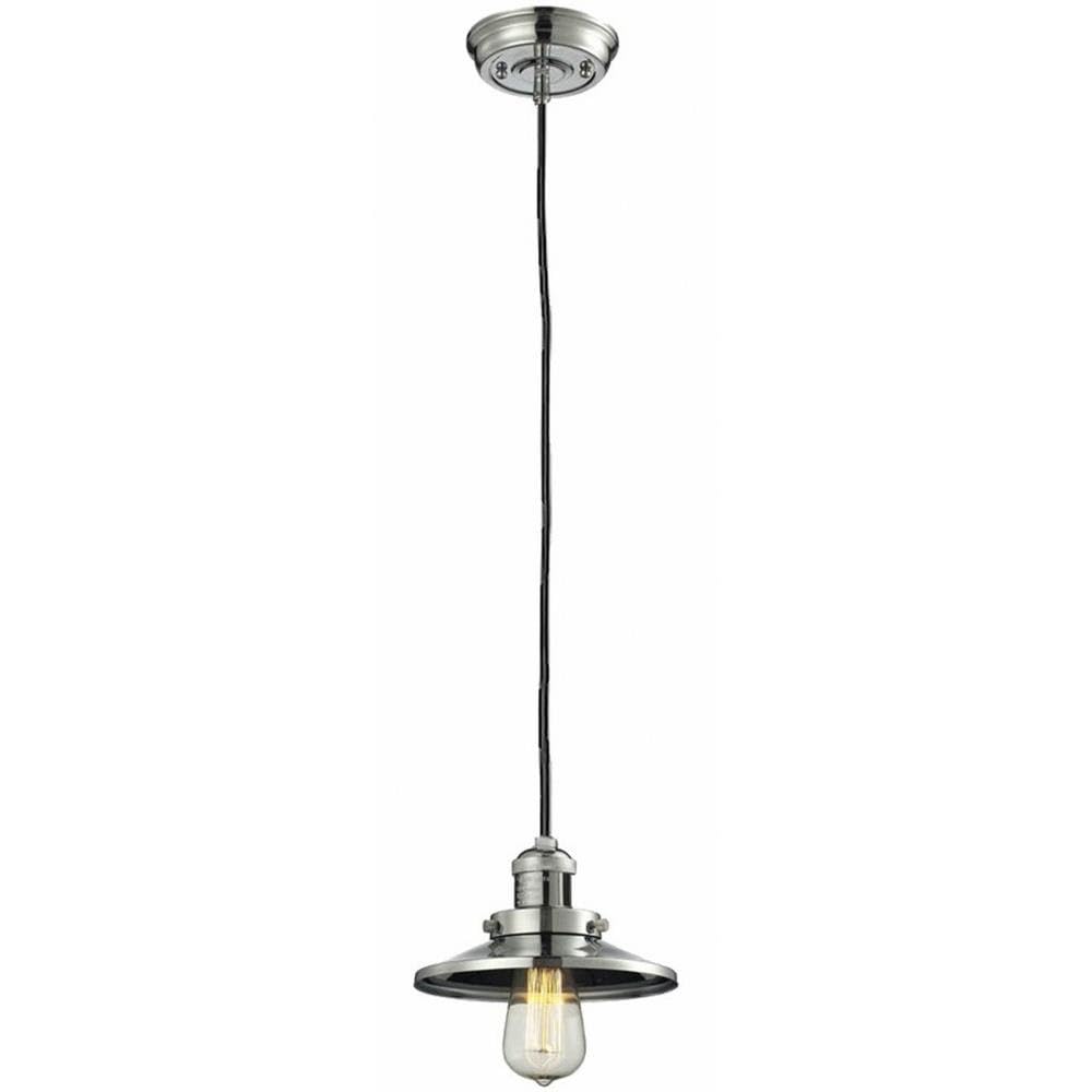 Traditional Style 8-Inch Mini Pendant Light with Polished Nickel Finish - Cord Hung Ceiling Fixture for Kitchen Island, Dining Room, or Entryway Lighting