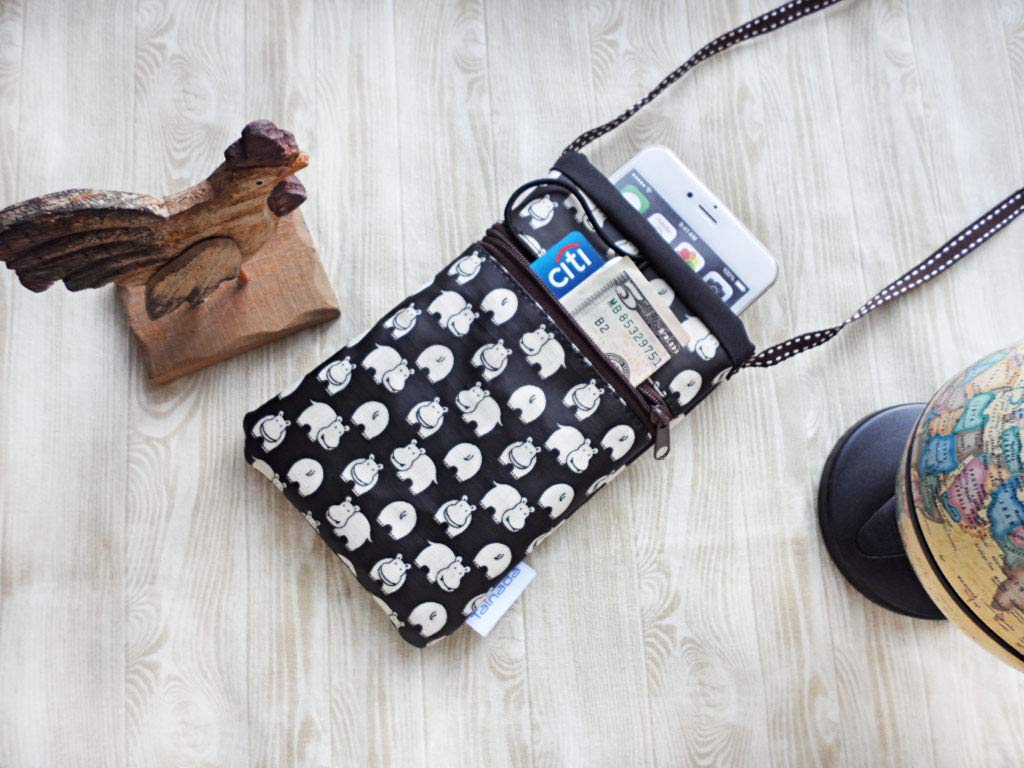 Shockproof Crossbody Phone Pouch for iPhone 16/15/14 Pro & 13 Mini, Samsung Galaxy S24/S23, Google Pixel 9/8/7 - Compact Travel Wallet with Adjustable Strap (Hippo Pattern Black) | Perfect for Daily Commute, Shopping & Outdoor Activities