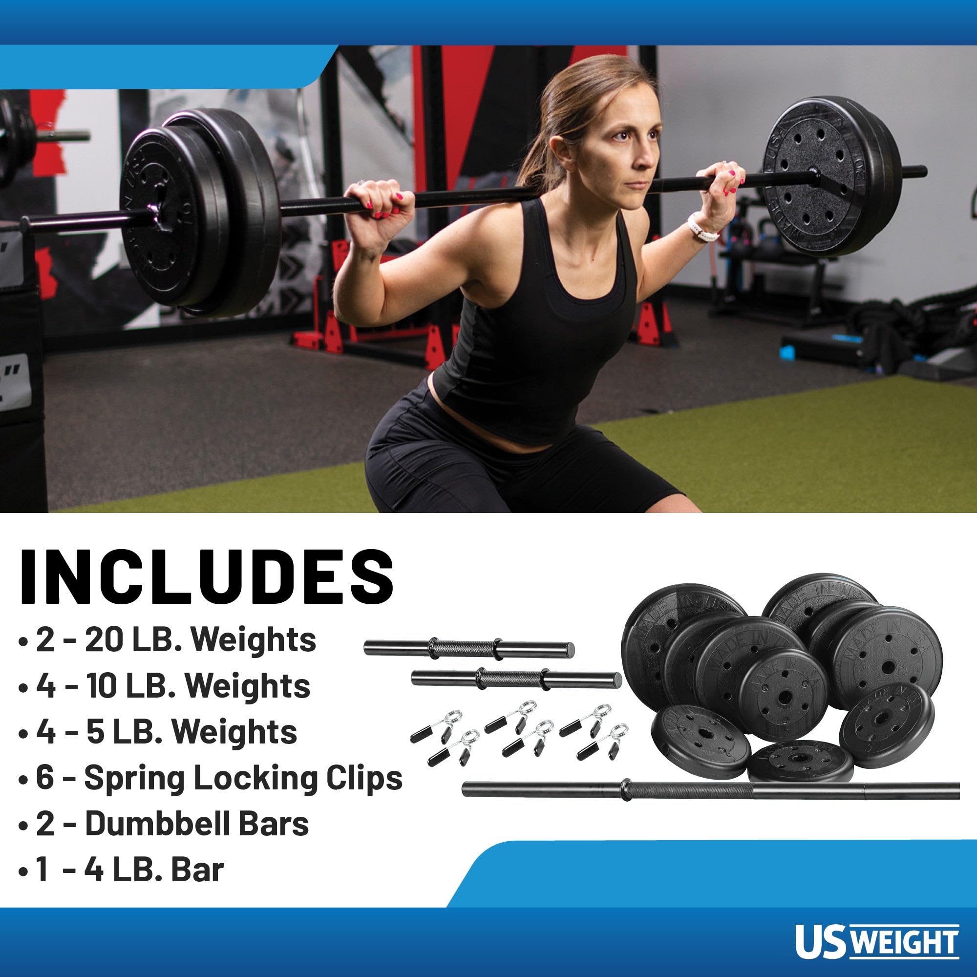 105 Pound Adjustable Barbell Weight Set for Home Gym - Includes 2 Dumbbell Bars & 6ft Olympic Bar | Perfect for Strength Training, CrossFit & Home Workouts (Black)